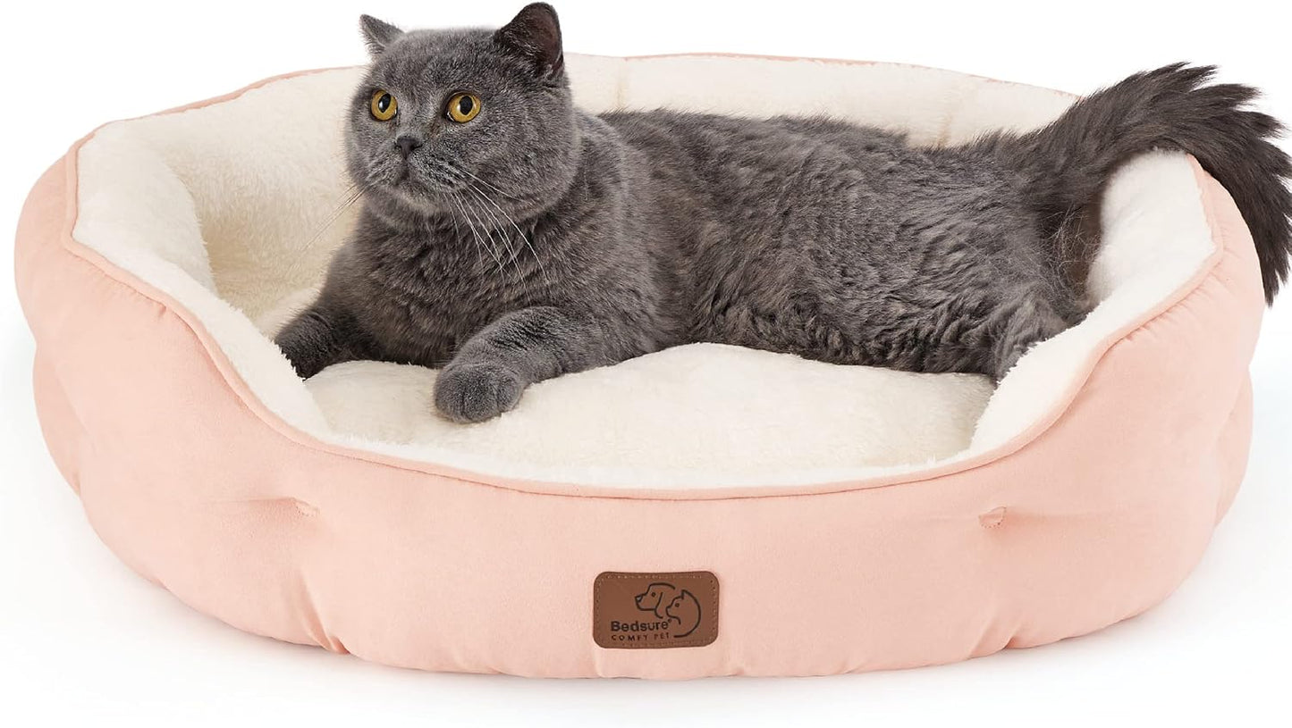 Small Round Plush Pet Bed –  Washable Dog and Cat Bed with a Soft Cushion