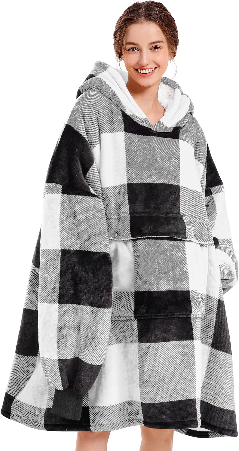 Oversized Hoodie Blanket for Adults – Sherpa Fleece Wearable Blanket