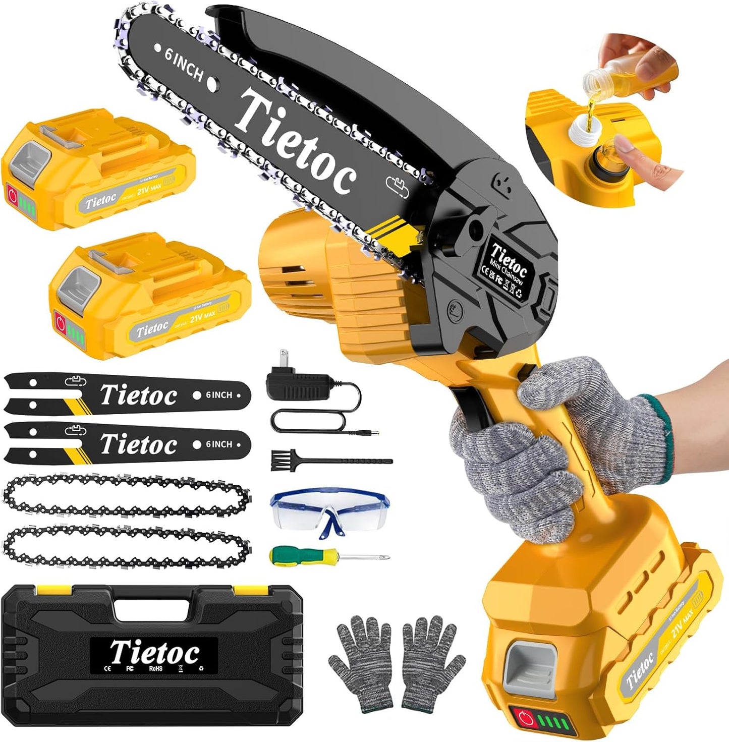 6-Inch Mini Cordless Electric Chainsaw – Battery Powered Handheld Chainsaw