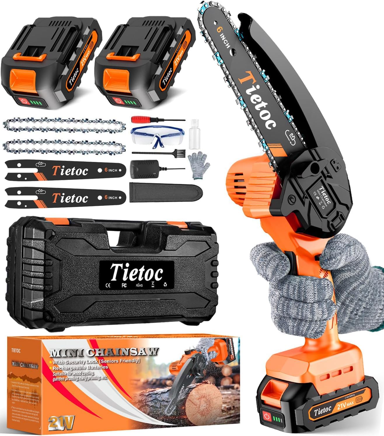 Tietoc Mini Cordless Electric Chainsaw – Battery Powered Handheld Saw for Wood Cutting and Tree Trimming, Lightweight Pruning Tool for Garden and Household Use
