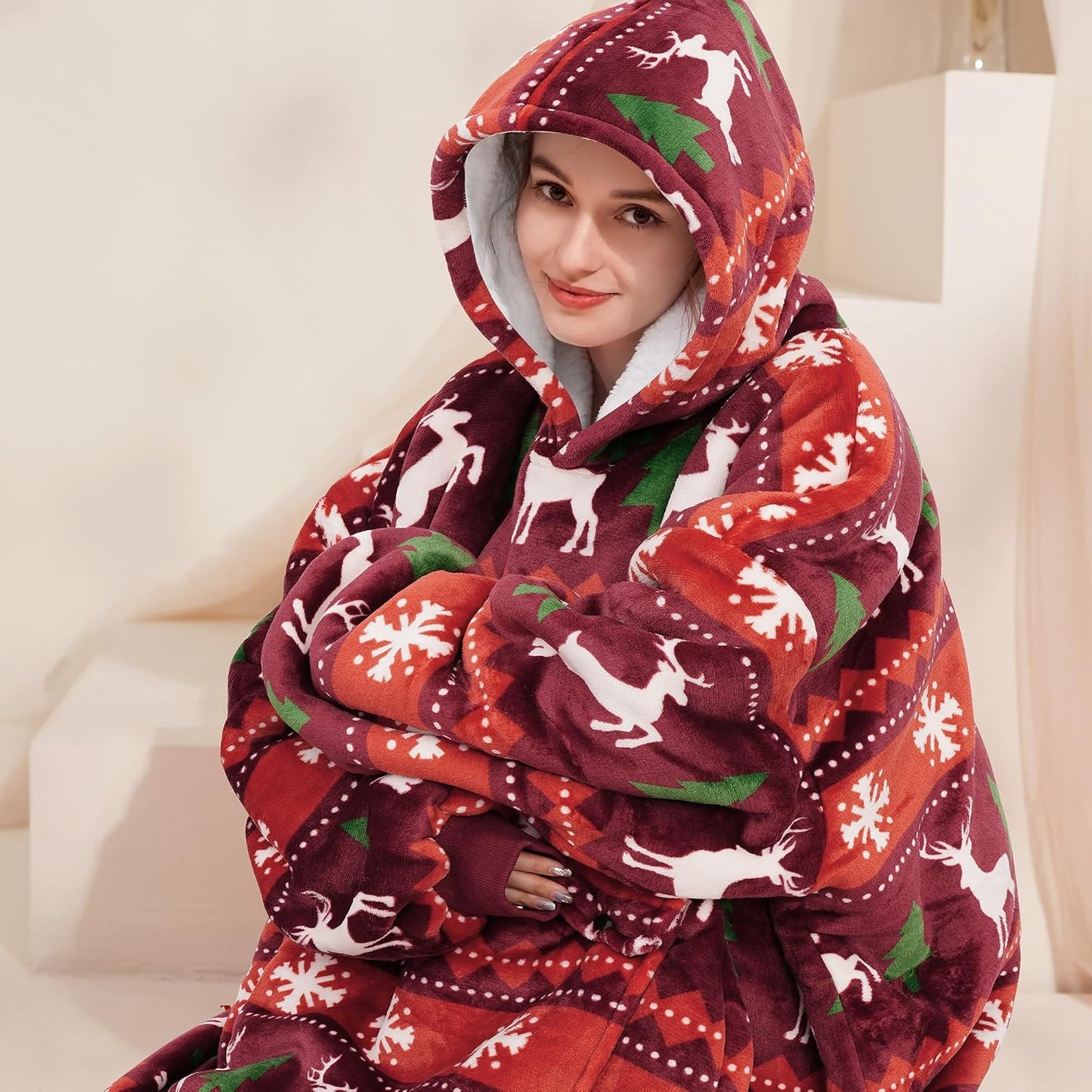 Oversized Hoodie Blanket for Adults – Sherpa Fleece Wearable Blanket