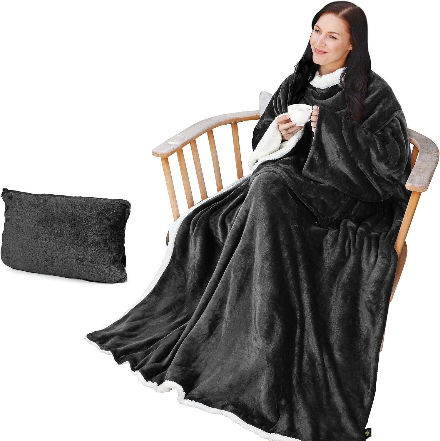 Sherpa Wearable Blanket with Sleeves – Ultra Soft Oversized Fleece