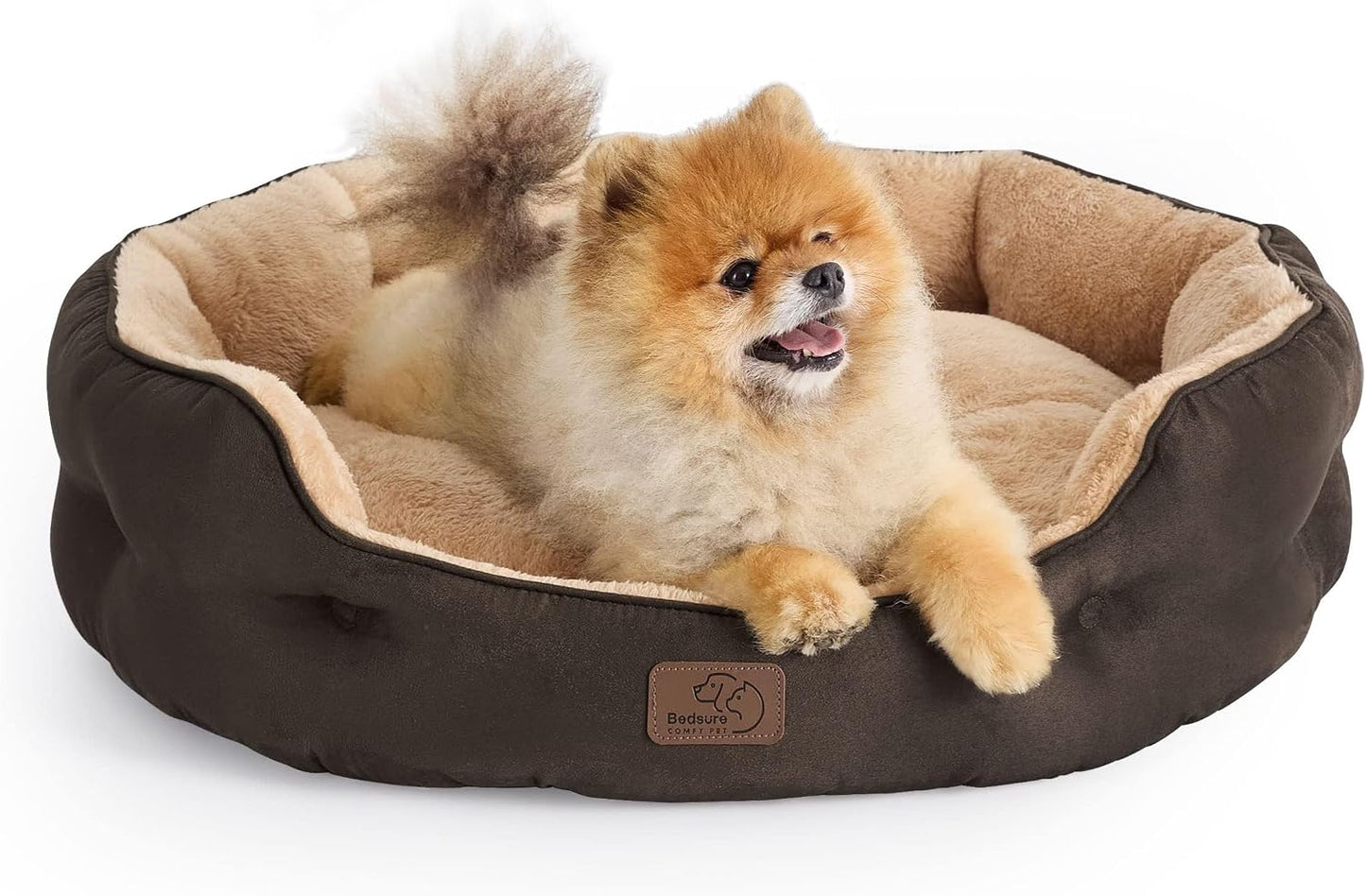Small Round Plush Pet Bed –  Washable Dog and Cat Bed with a Soft Cushion