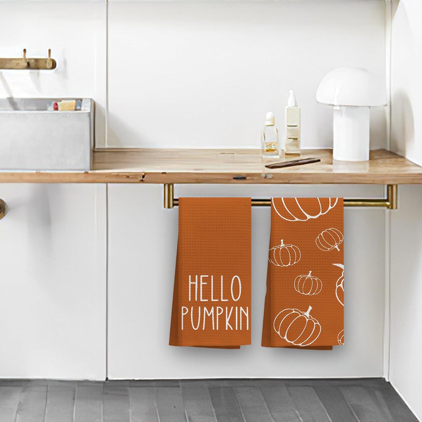 Fall Kitchen Towels Set of 2 – Autumn Pumpkin Hand & Dish Towels