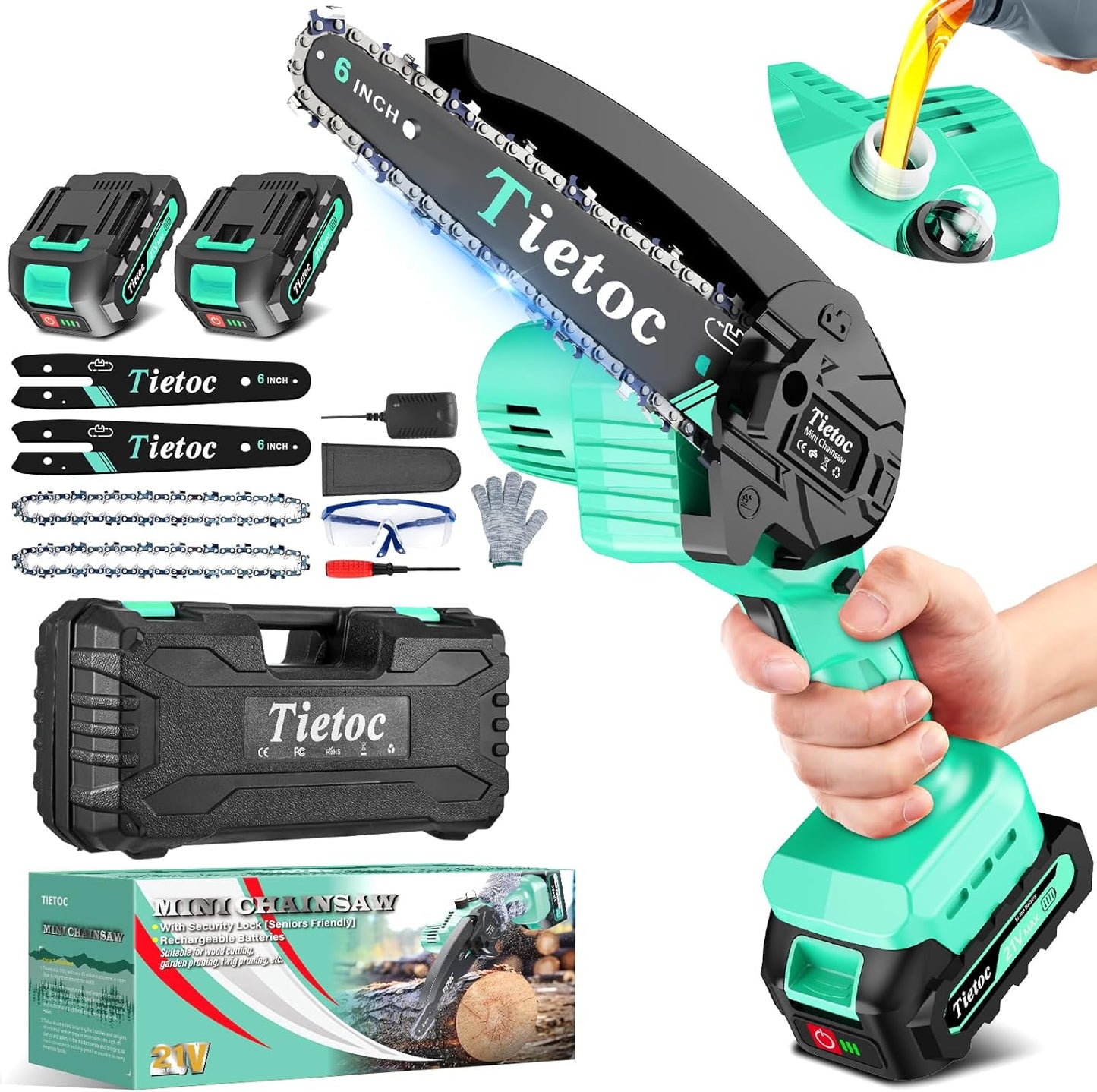 Tietoc Mini Cordless Electric Chainsaw – Battery Powered Handheld Saw for Wood Cutting and Tree Trimming, Lightweight Pruning Tool for Garden and Household Use