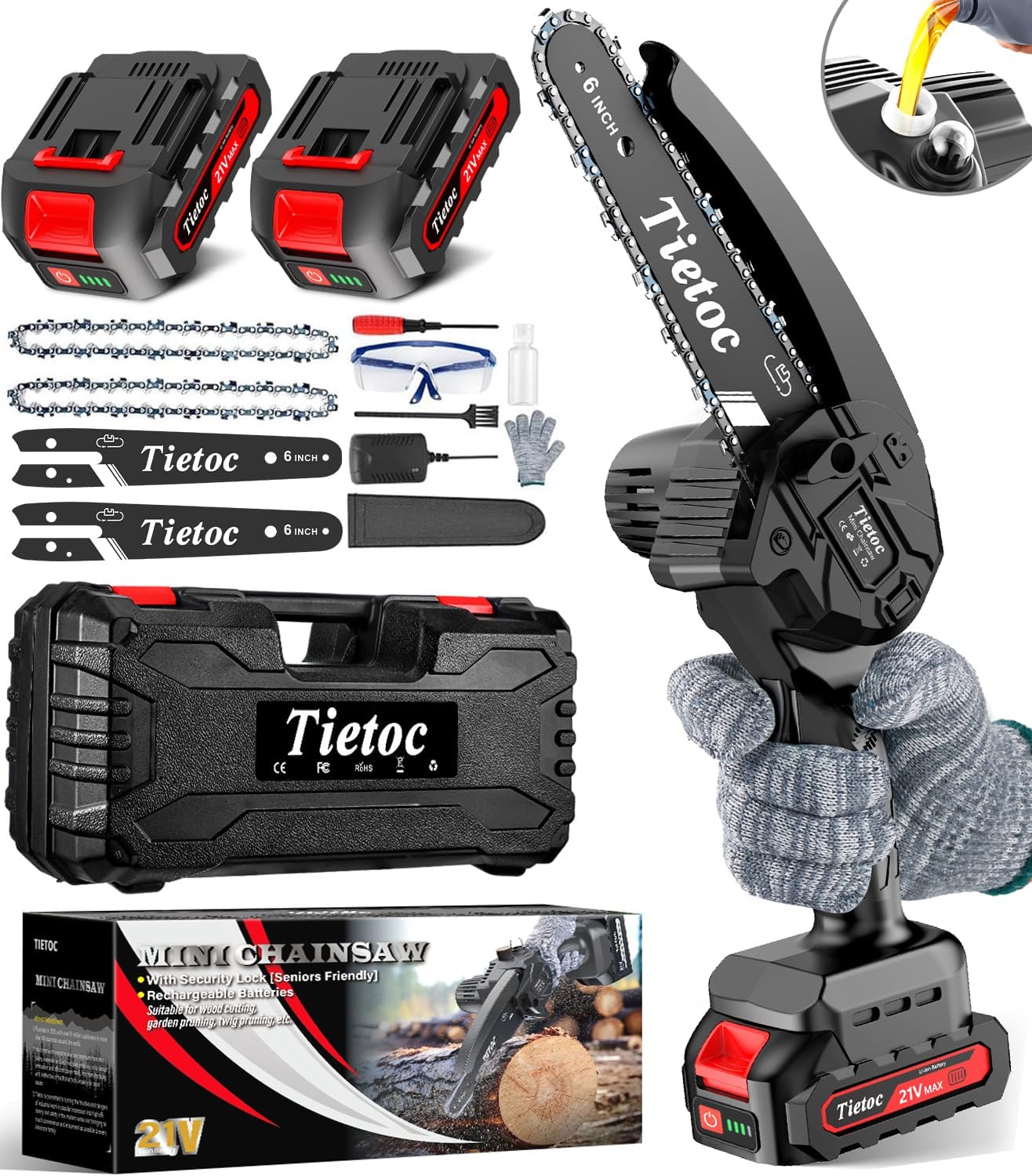 6-Inch Mini Cordless Electric Chainsaw – Battery Powered Handheld Chainsaw