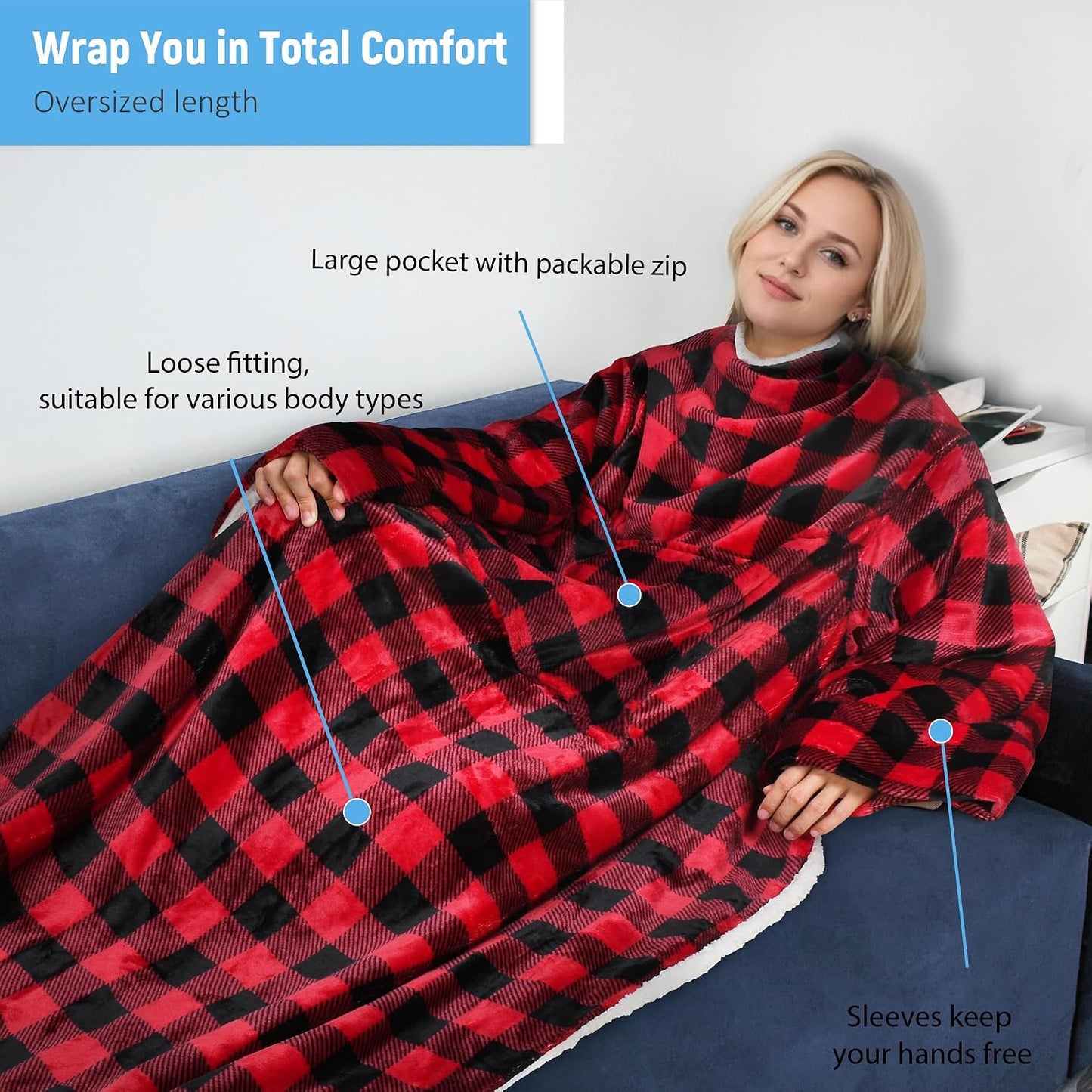 Sherpa Wearable Blanket with Sleeves – Ultra Soft Oversized Fleece