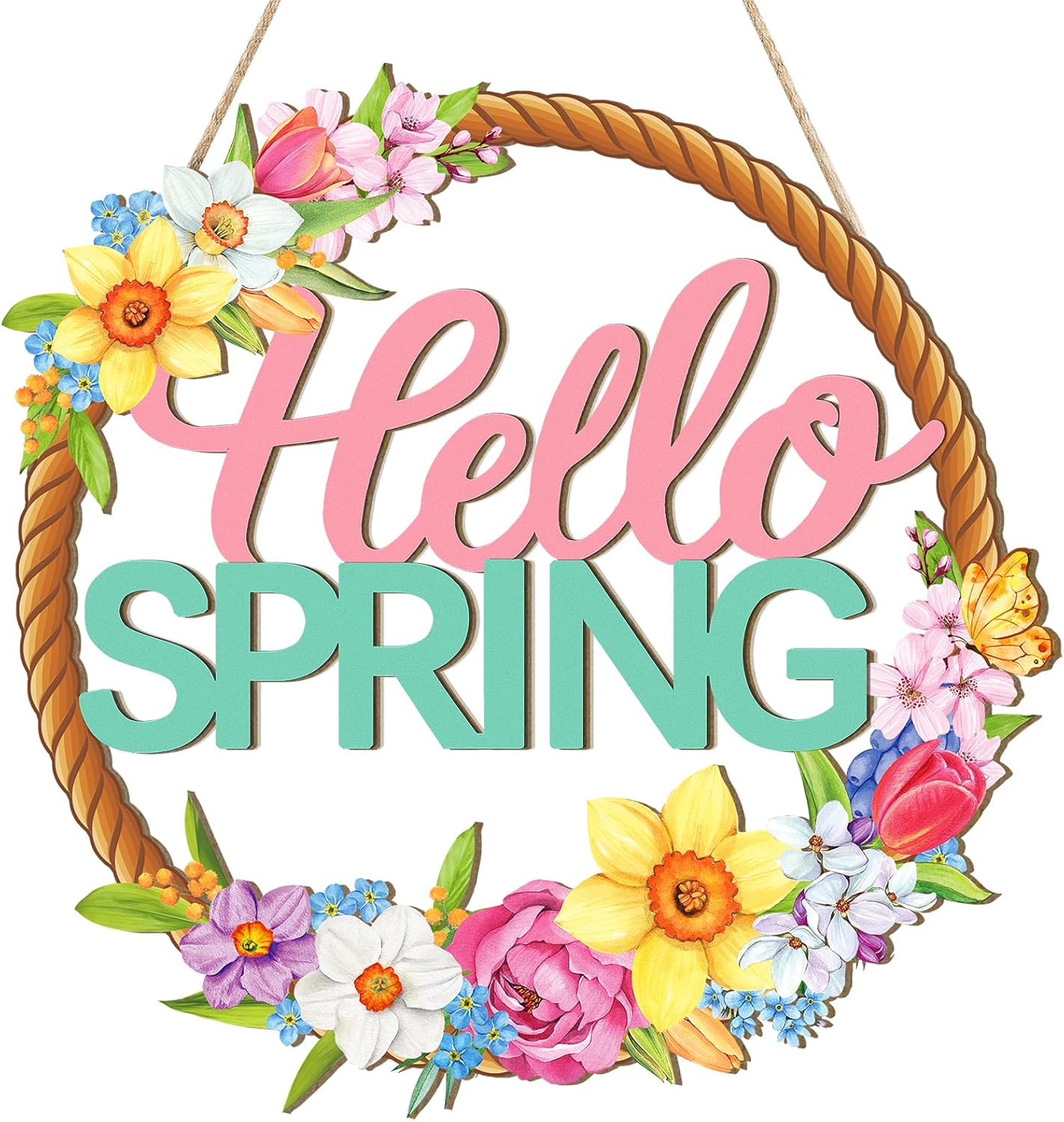 Wooden Easter Hanging Sign, Rustic Hollow-Out Spring Door Decoration, Farmhouse Wall Plaque for Home Entryway Porch Deco