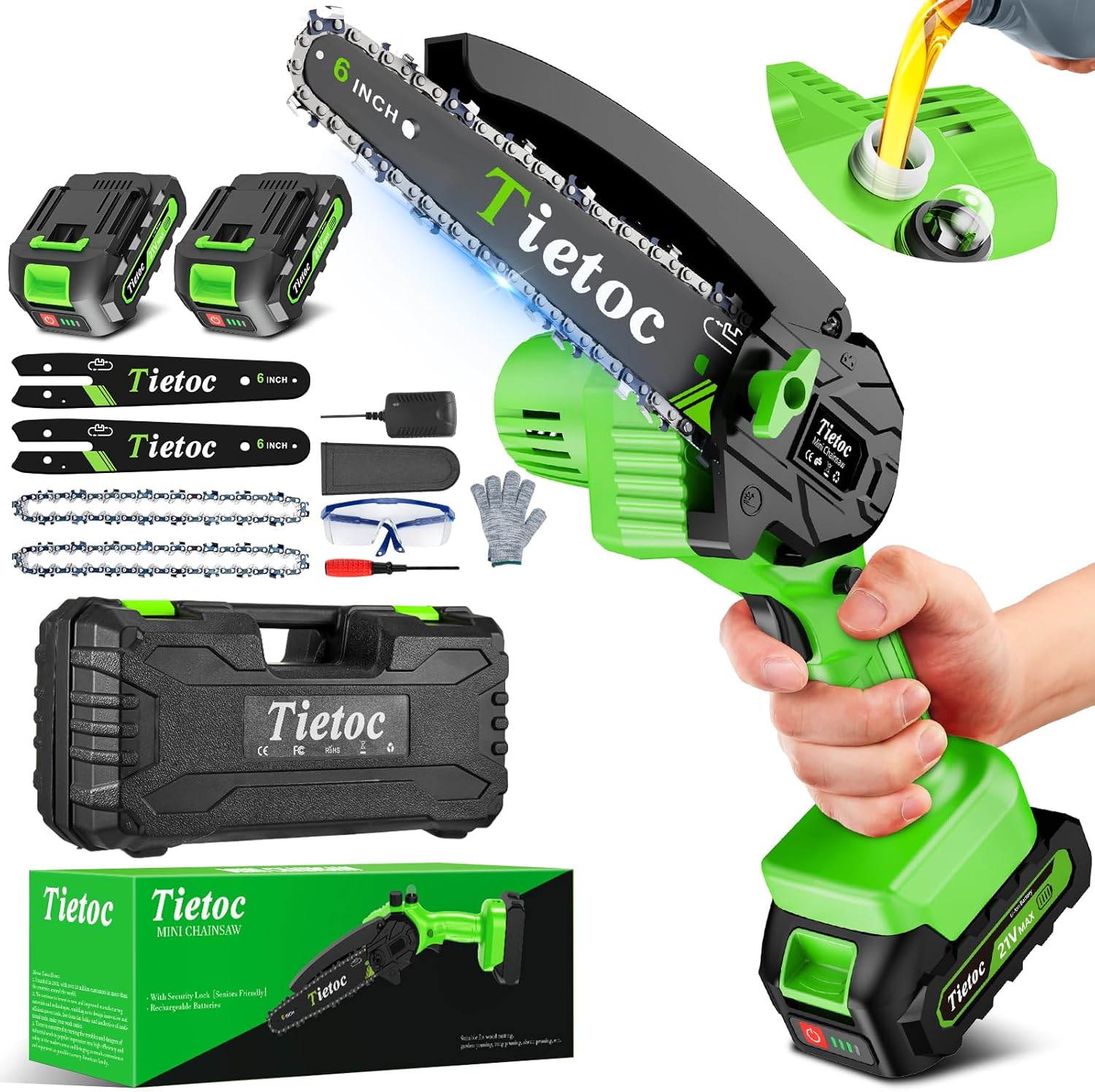Tietoc Mini Cordless Electric Chainsaw – Battery Powered Handheld Saw for Wood Cutting and Tree Trimming, Lightweight Pruning Tool for Garden and Household Use
