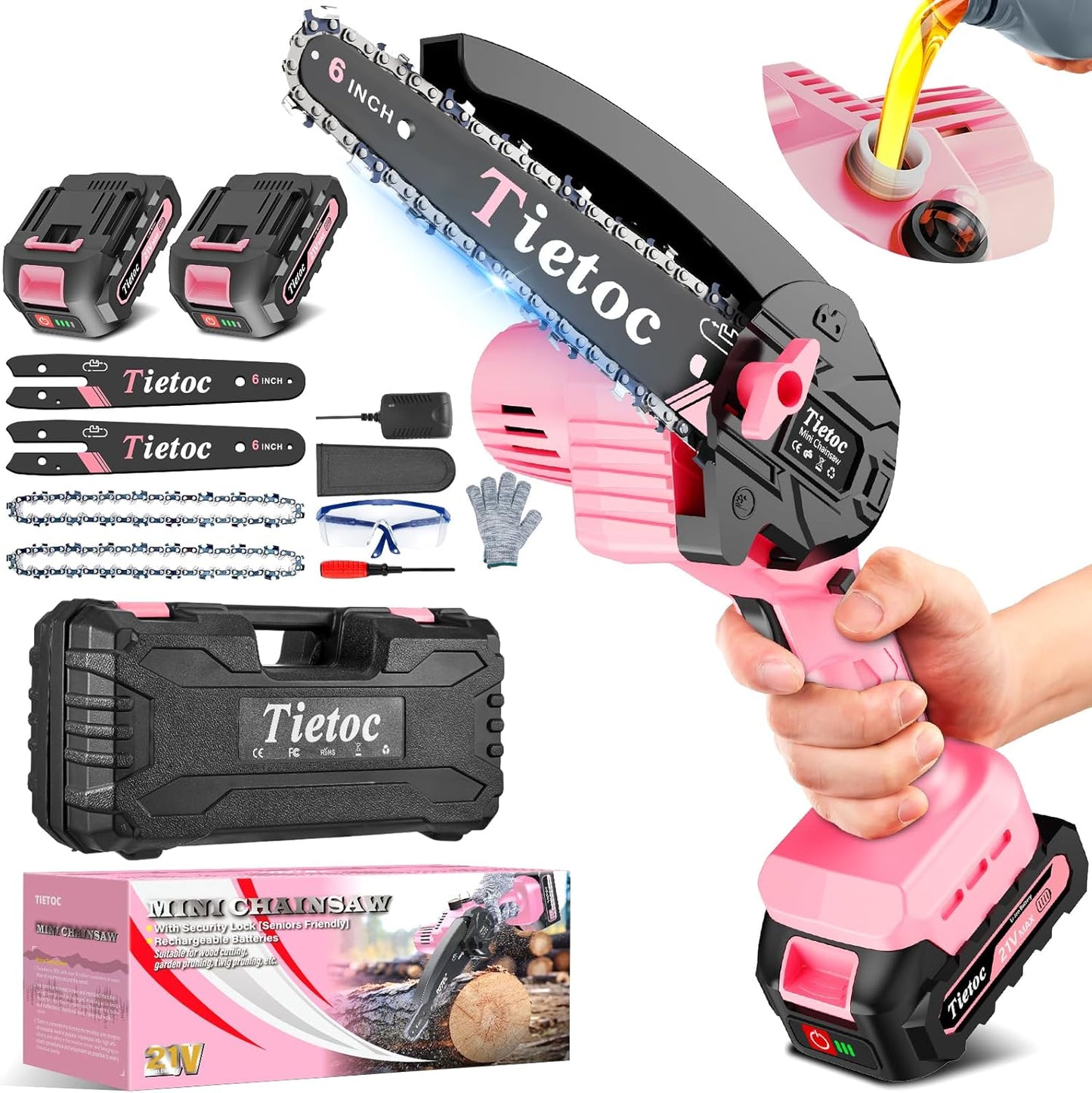 Tietoc Mini Cordless Electric Chainsaw – Battery Powered Handheld Saw for Wood Cutting and Tree Trimming, Lightweight Pruning Tool for Garden and Household Use