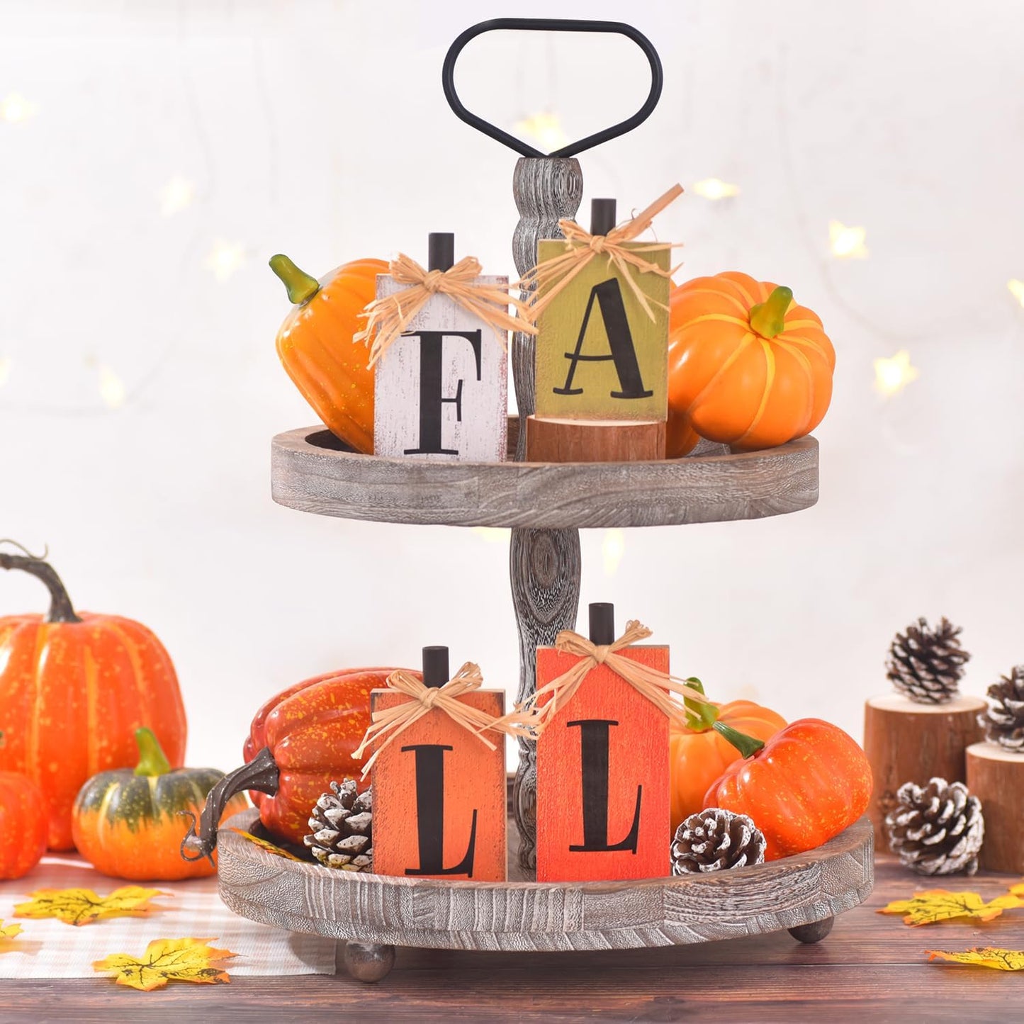 Rustic Fall Wooden Decor Signs Set of 4 – Farmhouse Autumn Table Centerpieces
