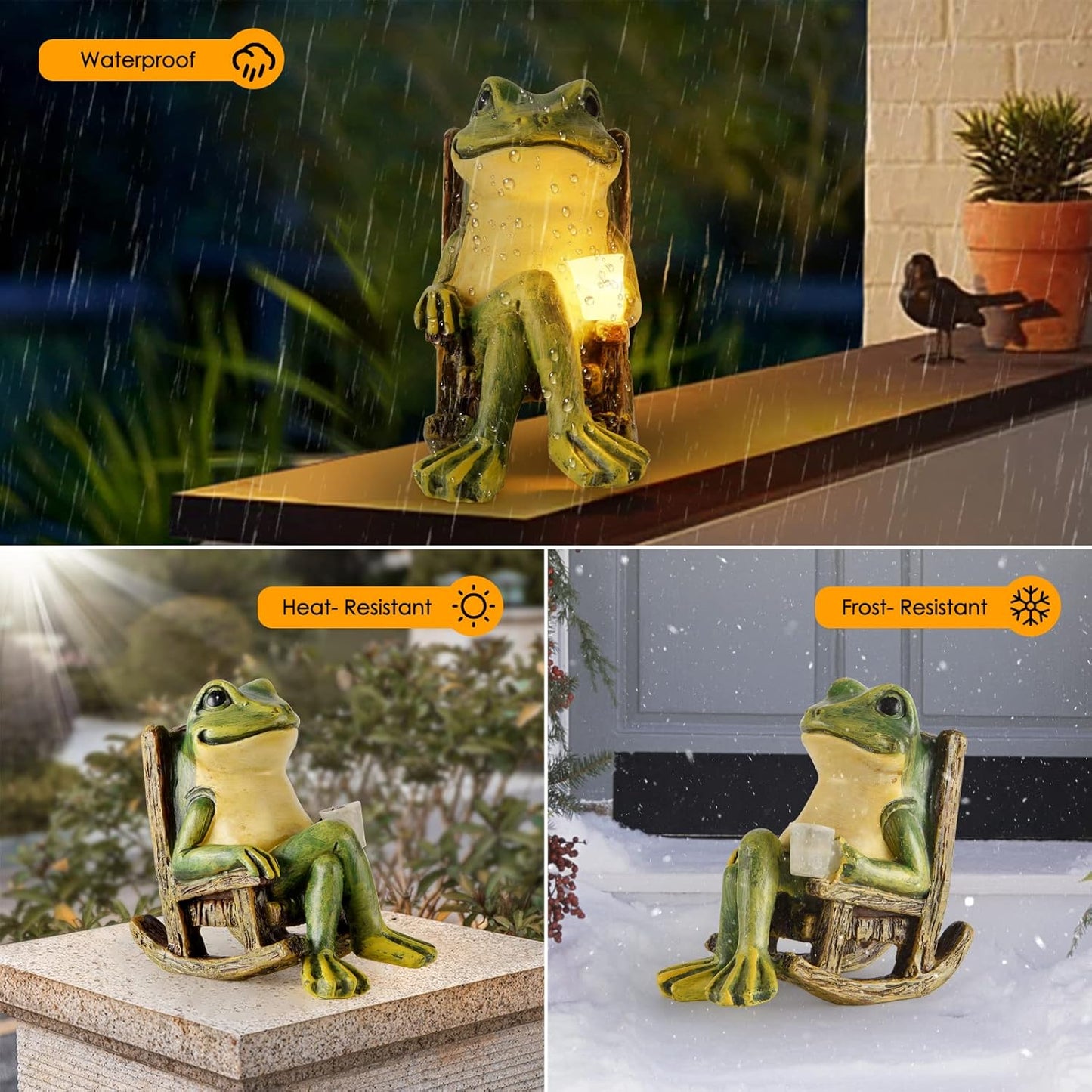 Solar Lighted Frog Garden Statue – Miniature Fairy Garden Decor, Outdoor Patio & Lawn Ornament, Unique Easter & Housewarming Gift
