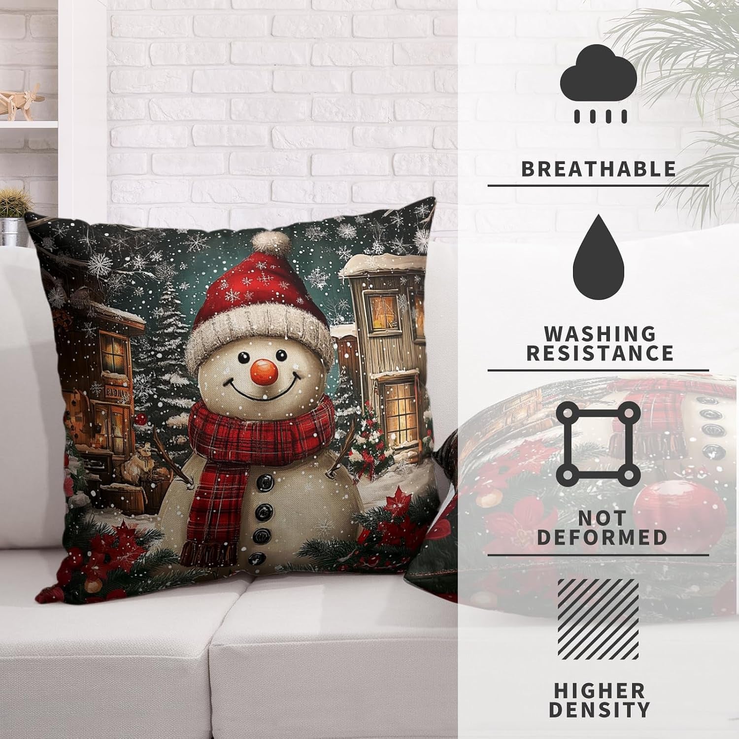 Christmas Snowman Pillow Covers Set of 2 – Red Winter Throw Pillow Covers