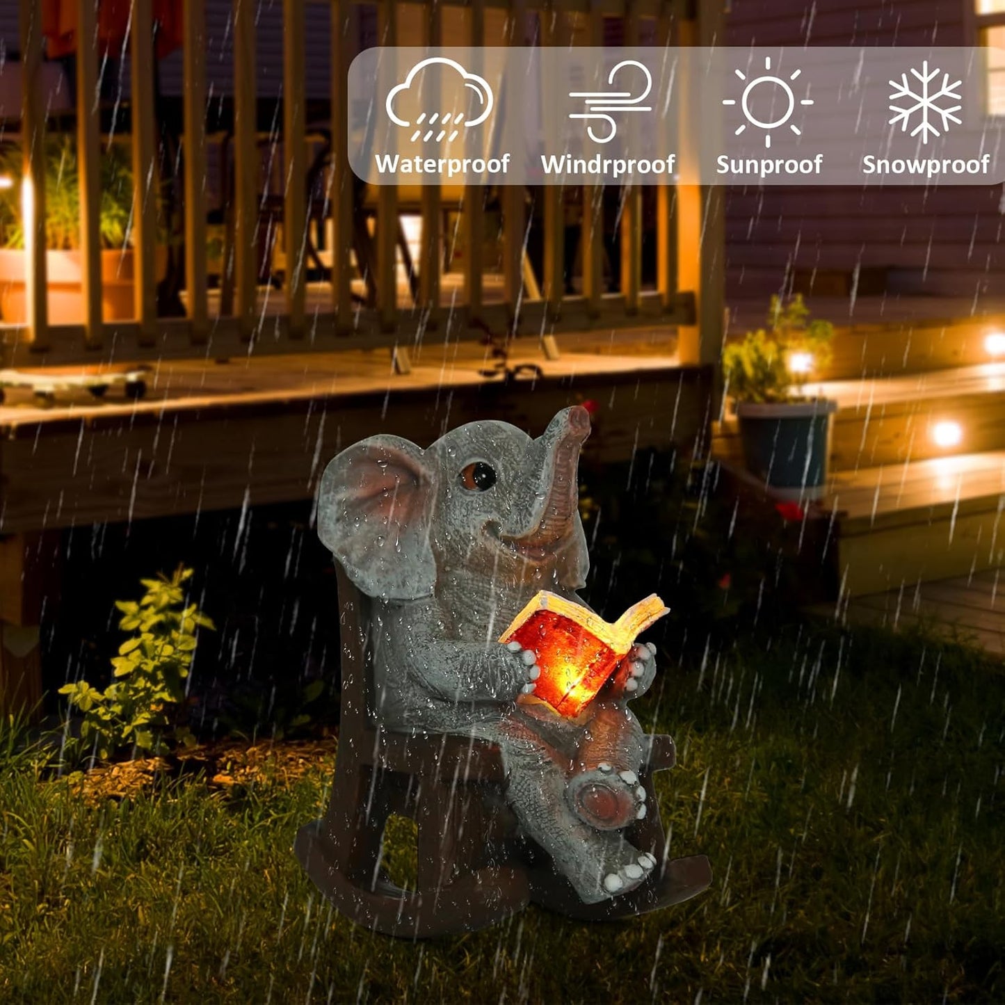Solar Lighted Elephant Garden Statue – Lucky Miniature Outdoor Decor for Patio & Yard, Unique Elephant Gift for Women, Mom