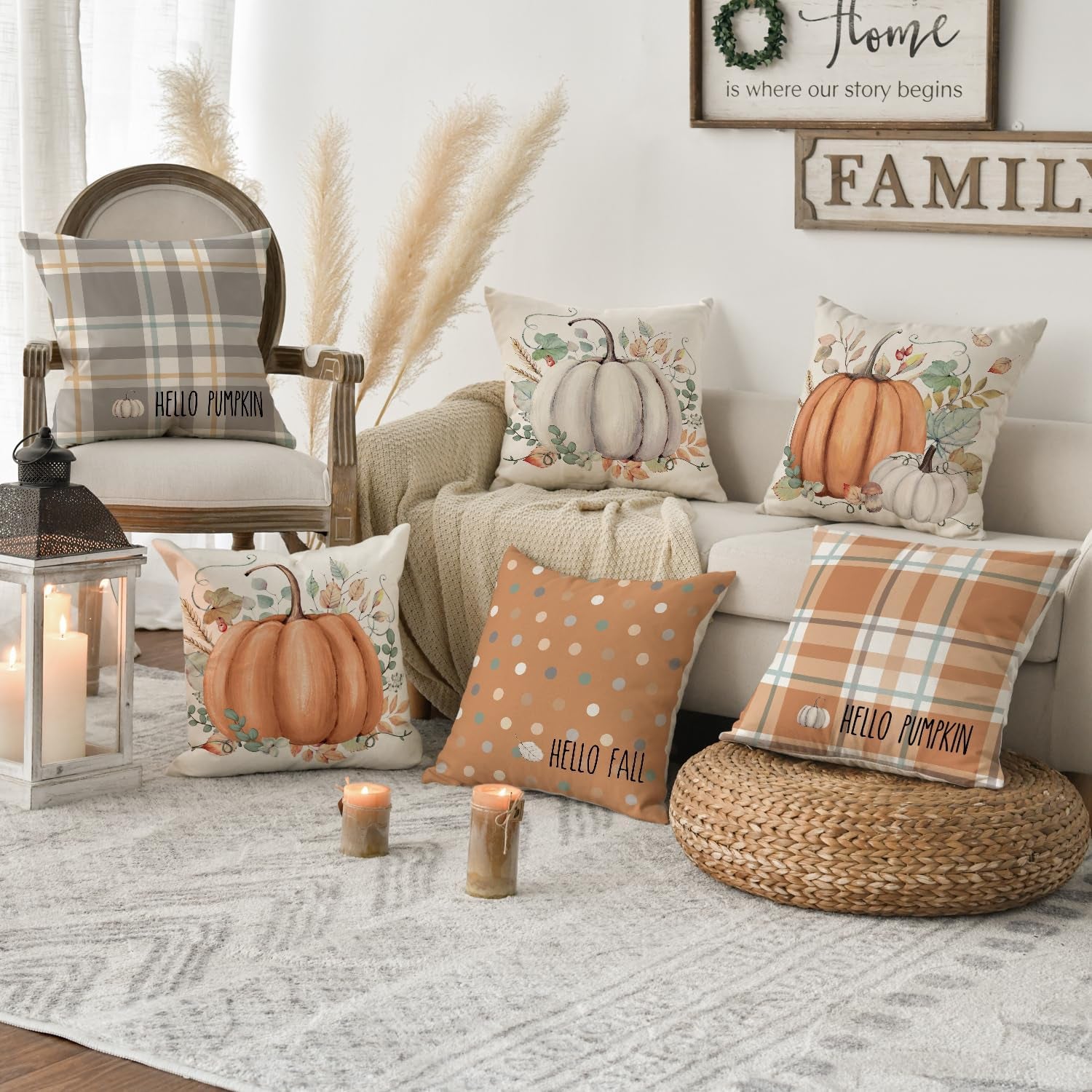 Fall Pumpkin Pillow Covers Set of 4 – 18x18 Inch Autumn Decorative Cushion Covers