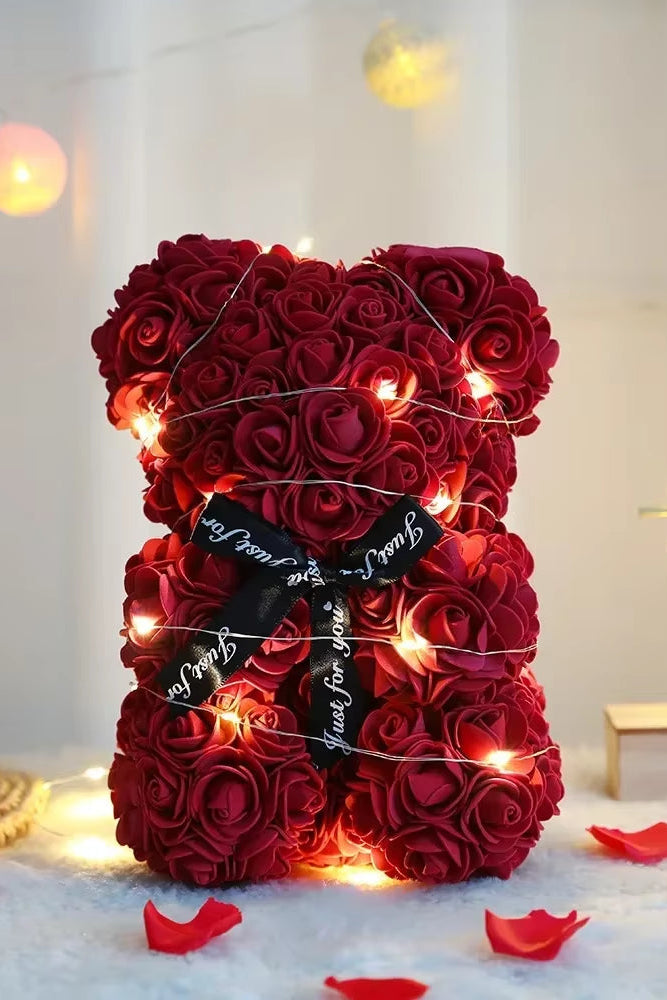 Home Eternal Flower 25Cm Artificial Teddy Rose Flower Bear with Box Girlfriend Women Birthday Wedding Party Decor Romantic Gift
