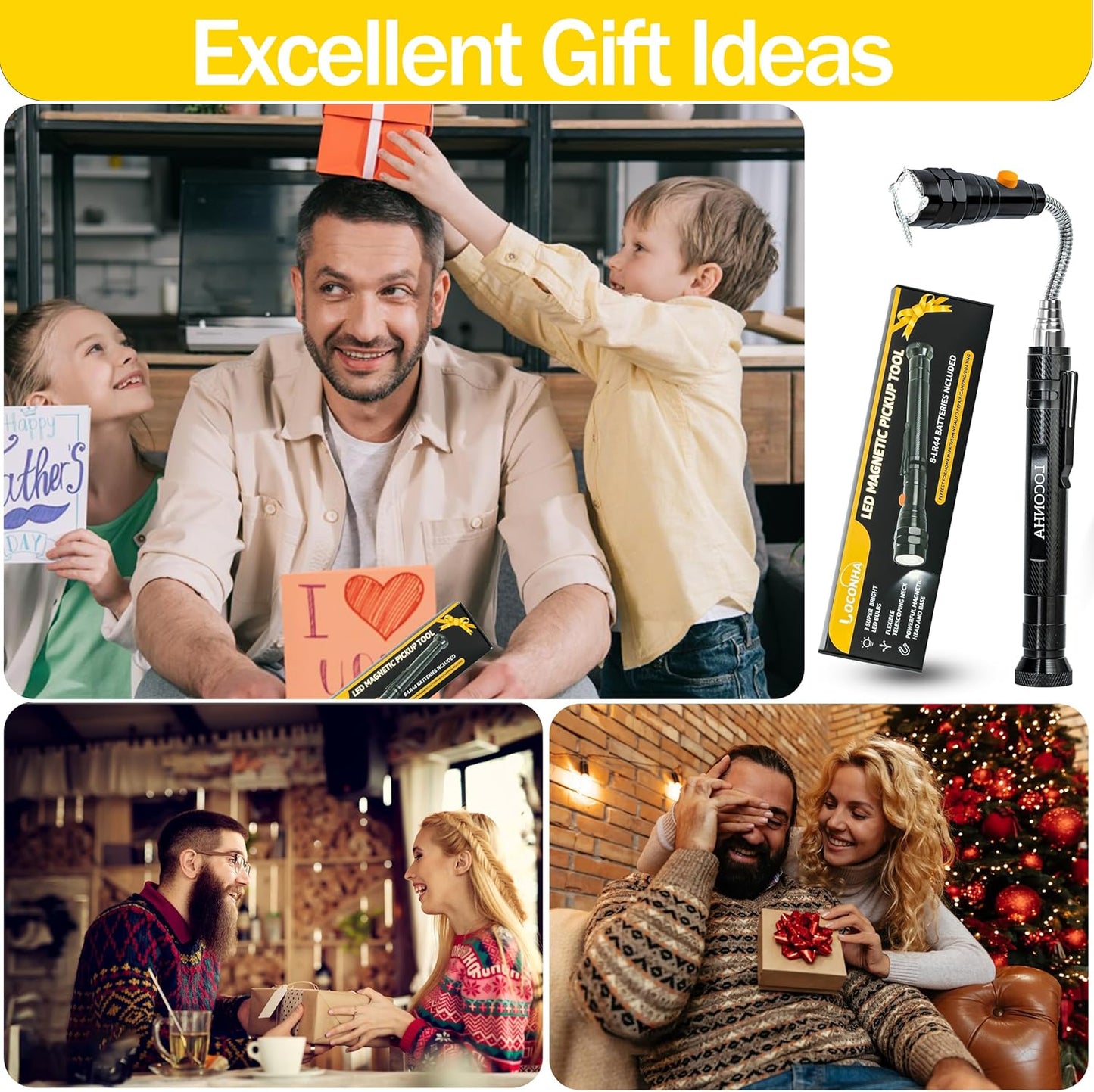 Magnetic Pickup Tool with LED Light – Telescoping Magnet Flashlight for Retrieving Metal Objects, Extendable Handheld Tool for Automotive, Garage & Home Use
