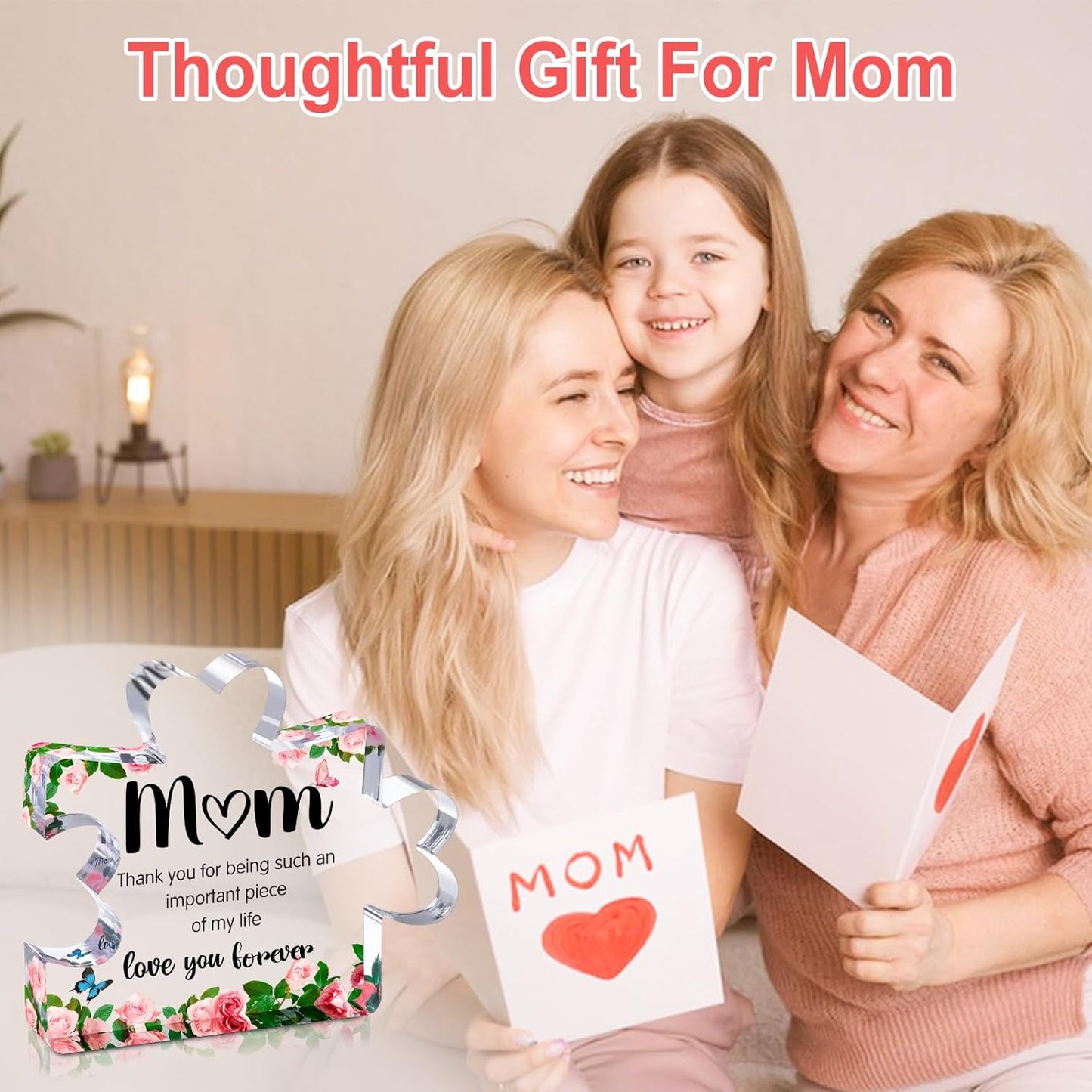 Personalized Acrylic Puzzle Piece Plaque for Mom – Mother’s Day Gifts for Mom, Grandma & Wife from Daughter, Son & Husband | Engraved Desk Decor for Birthday, Anniversary & Christmas