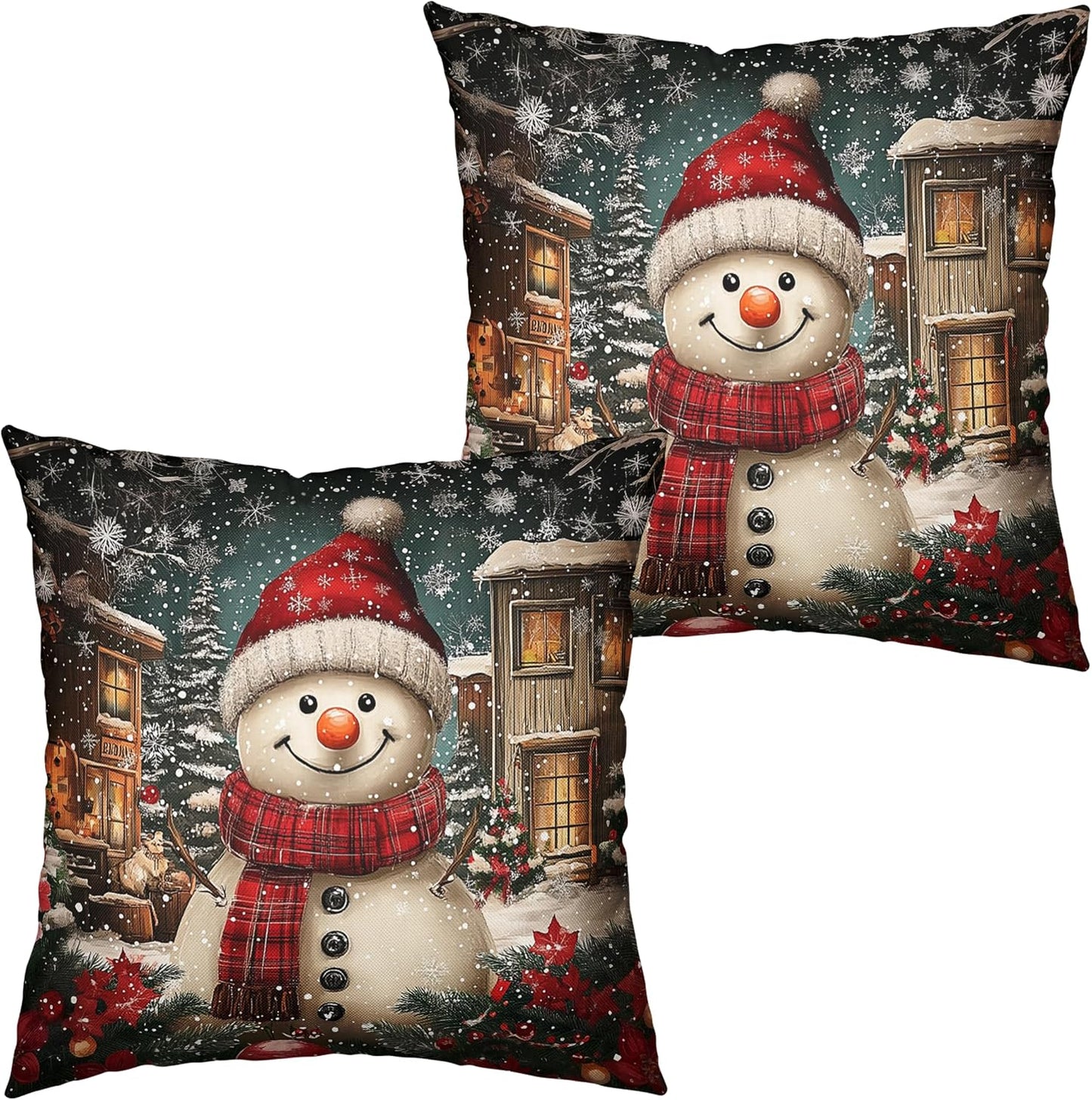 Christmas Snowman Pillow Covers Set of 2 – Red Winter Throw Pillow Covers
