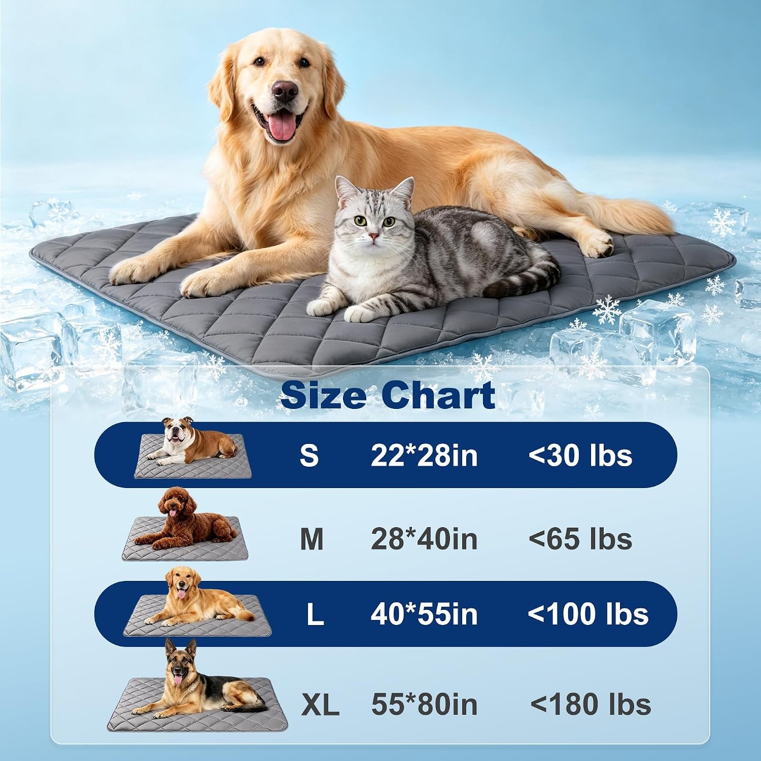 Large Dog Cooling Mat – 40" x 55" Breathable Ice Silk Cooling Pad for Dogs and Cats