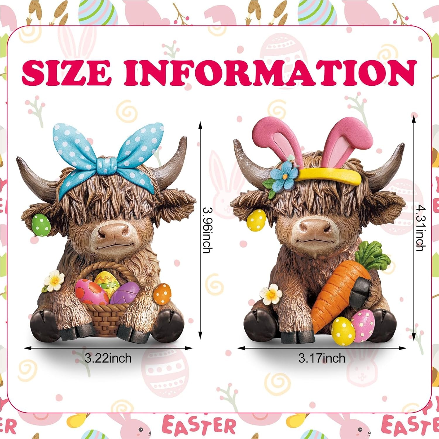 2 PCS Easter Highland Cow Figurines Bunny Decor – Spring Tiered Tray Decorations