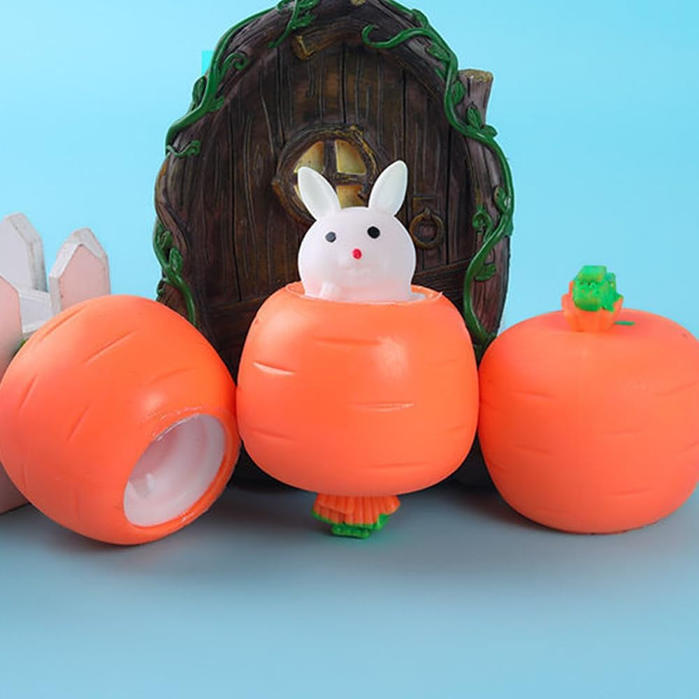 Easter Carrot Squeeze Toys – Bunny-Themed Stress Relief Fidget Toys, Easter Basket Stuffers for Kids & Adults