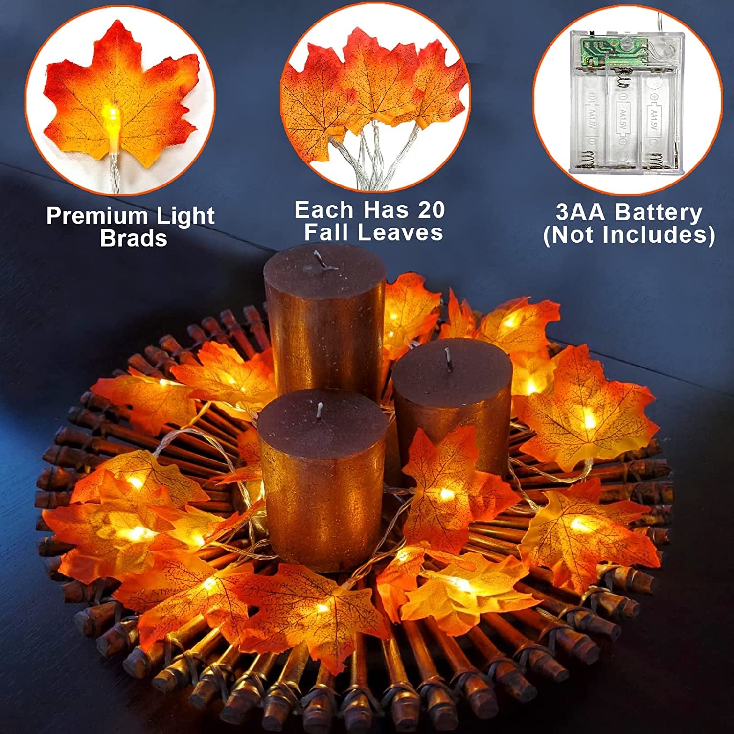 2-Pack Lighted Fall Maple Leaf Garland – 20FT Autumn Garland