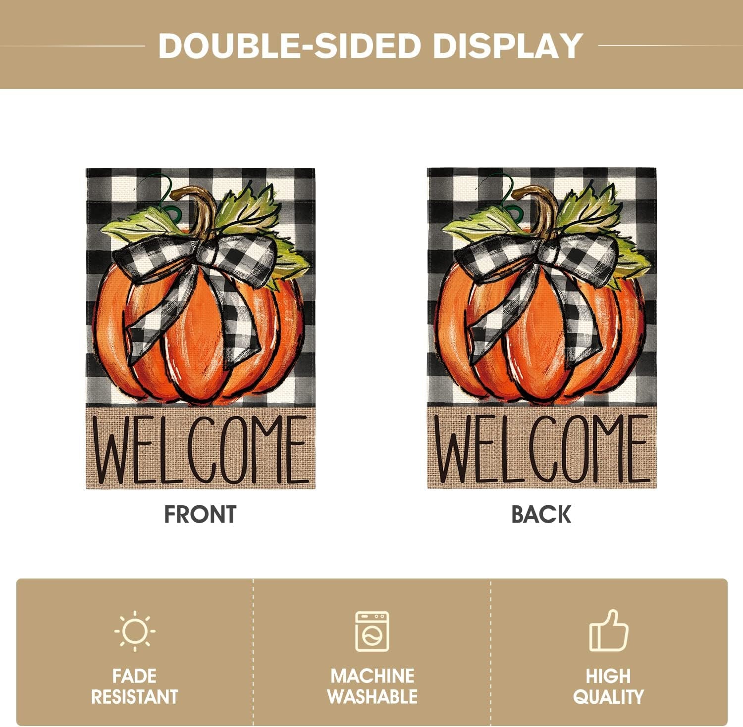 Fall Pumpkin Welcome Garden Flag – 12 x 18 Inch Double-Sided Buffalo Plaid