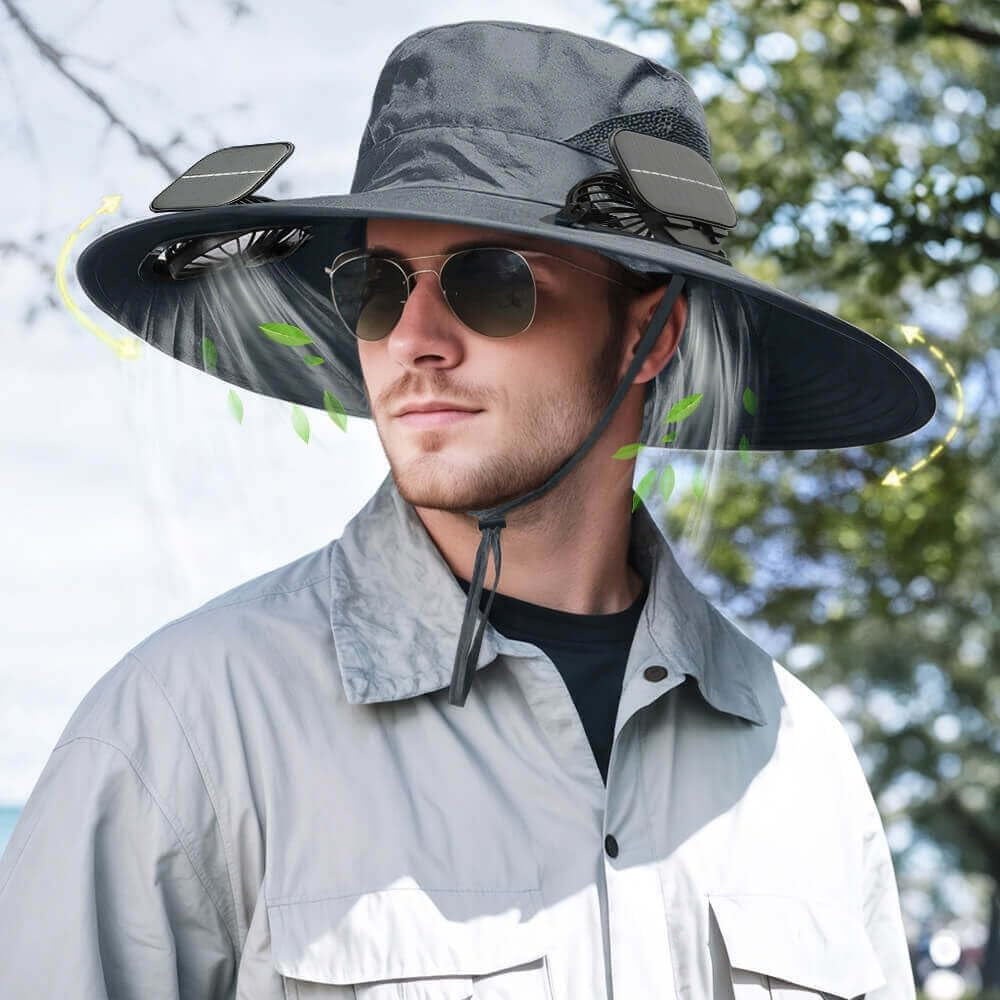 Solar Powered Fan Hat – Wide Brim Sun Hat with Dual Cooling Fans, UPF 50+ UV Protection for Men and Women, Outdoor Hat for Fishing, Beach, Gardening and Hiking