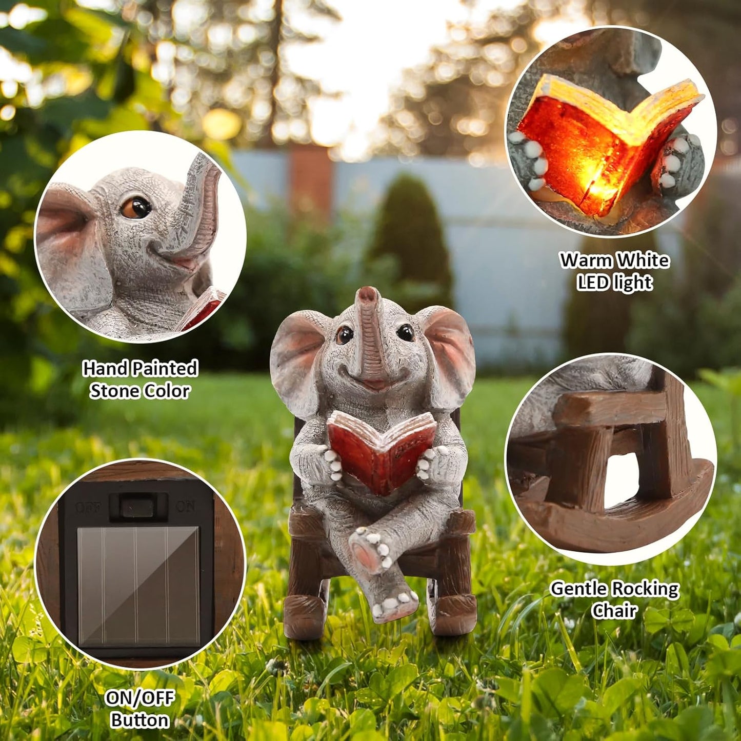 Solar Lighted Elephant Garden Statue – Lucky Miniature Outdoor Decor for Patio & Yard, Unique Elephant Gift for Women, Mom
