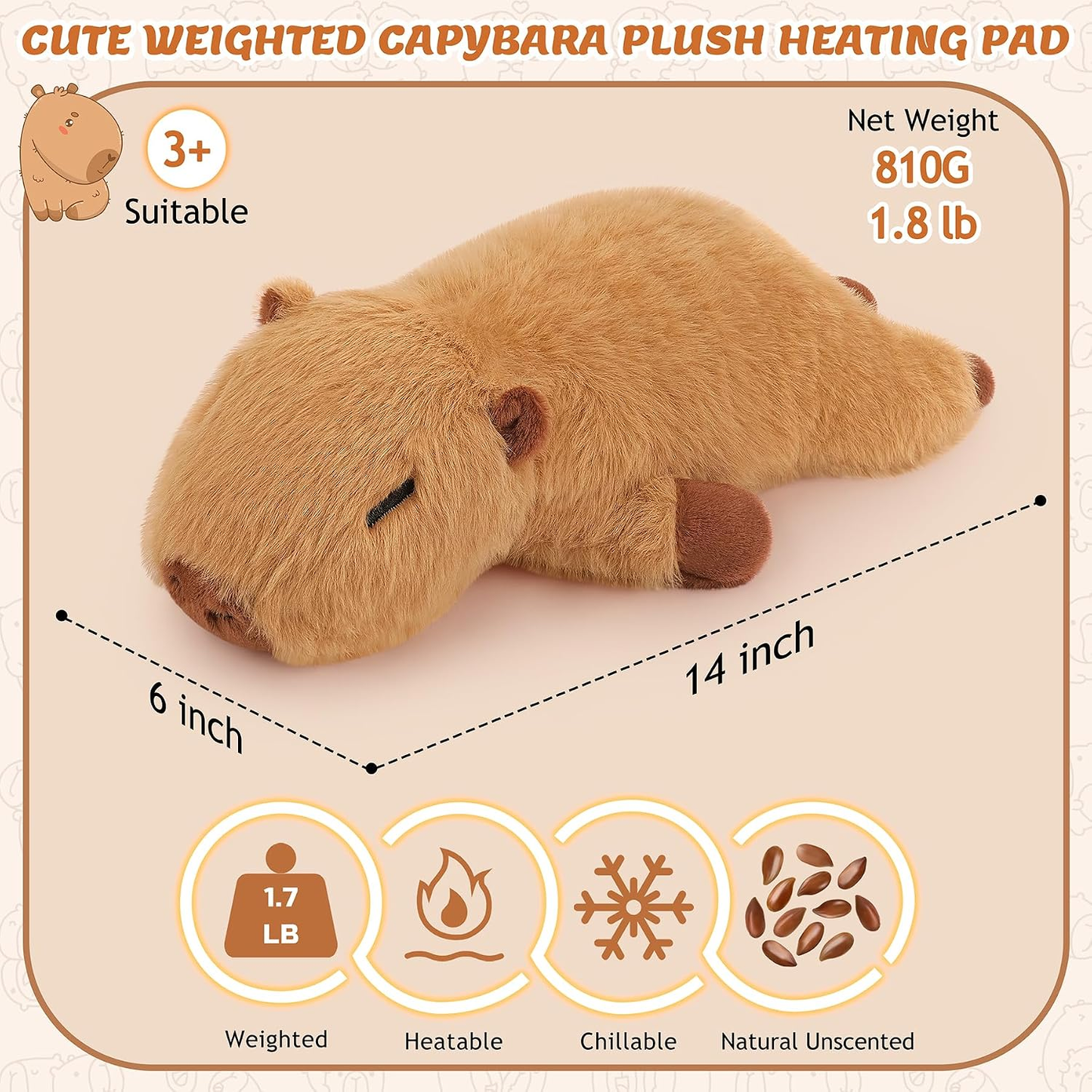 Capybara Microwavable Heating Pad Plush – 14-Inch Weighted Hot & Cold Therapy