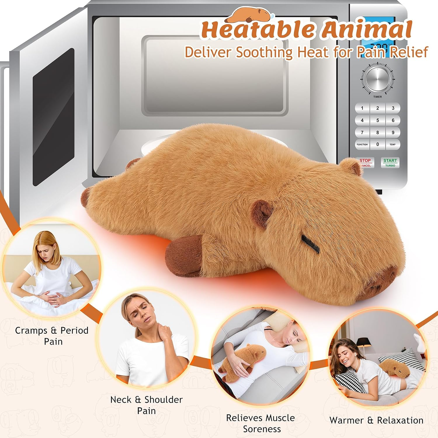 Capybara Microwavable Heating Pad Plush – 14-Inch Weighted Hot & Cold Therapy