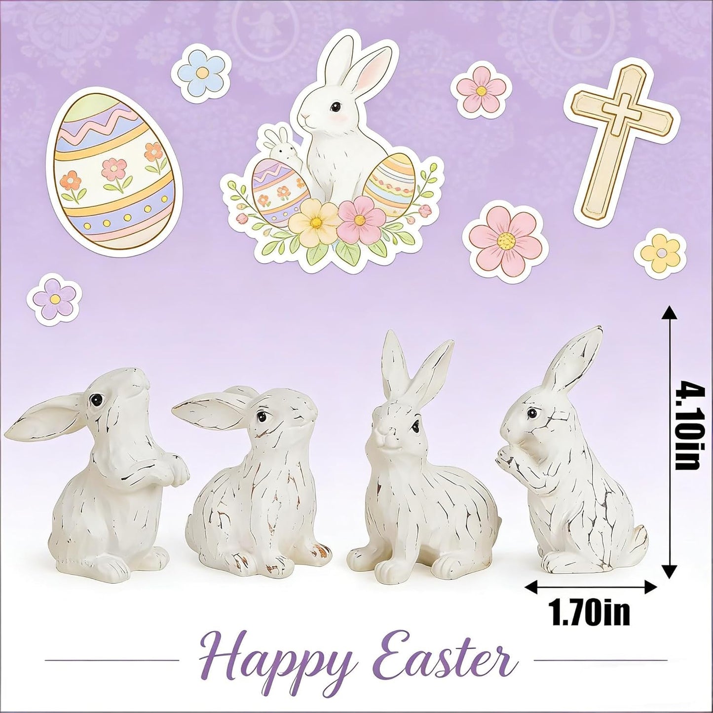 Easter Bunny Figurines Set – Hand-Painted White Resin Rabbit Decor
