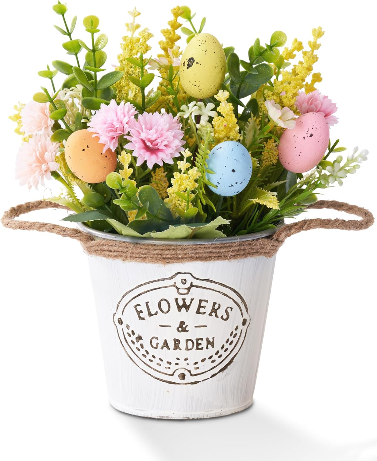 Easter Table Decorations – Farmhouse Spring Centerpiece with Eggs & Artificial Flowers