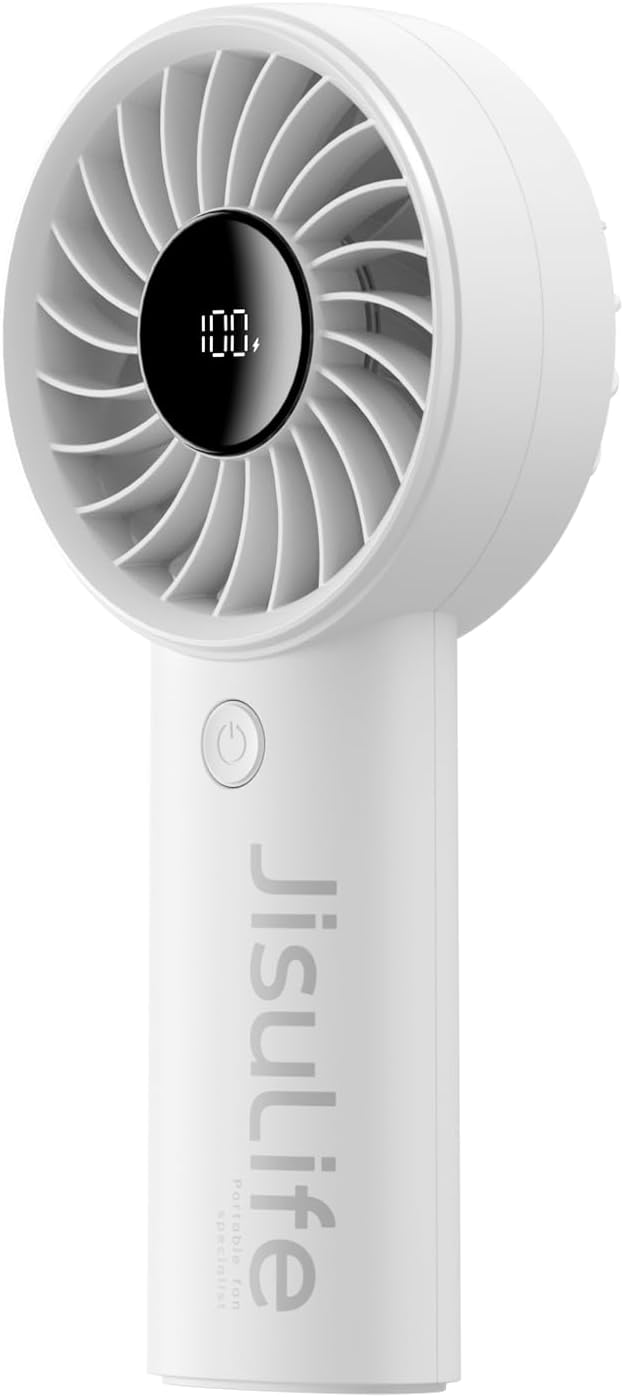 Portable Handheld Fan – USB Rechargeable Personal Fan with LED Display, 5 Speeds, Lanyard Included for Travel, Beach, Makeup and Outdoor Use