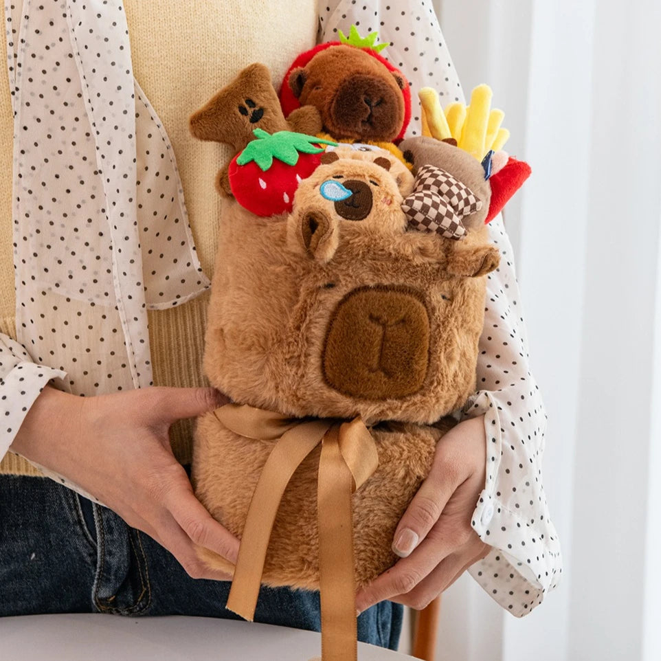 Capybara Plush Bouquet - Cute Stuffed Toy Bucket - Great Gift for Valentines Day