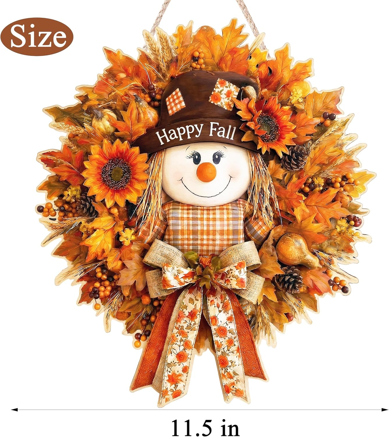 Scarecrow Fall Door Hanger – Wooden Welcome Sign with Maple Leaves