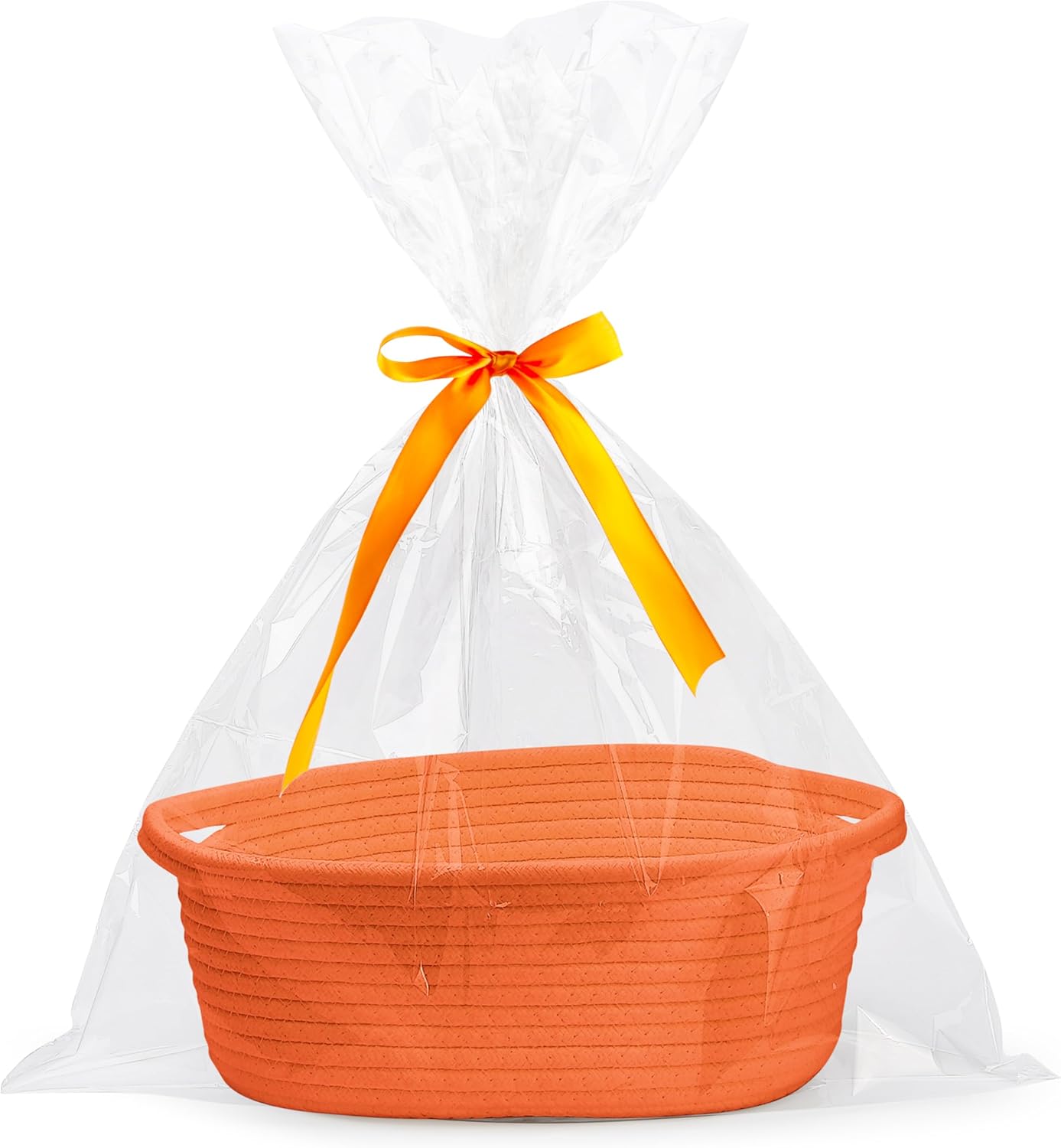 Small Woven Easter Basket with Gift Bags & Ribbons – White Rope Storage Basket with Handles (12" x 8" x 5")