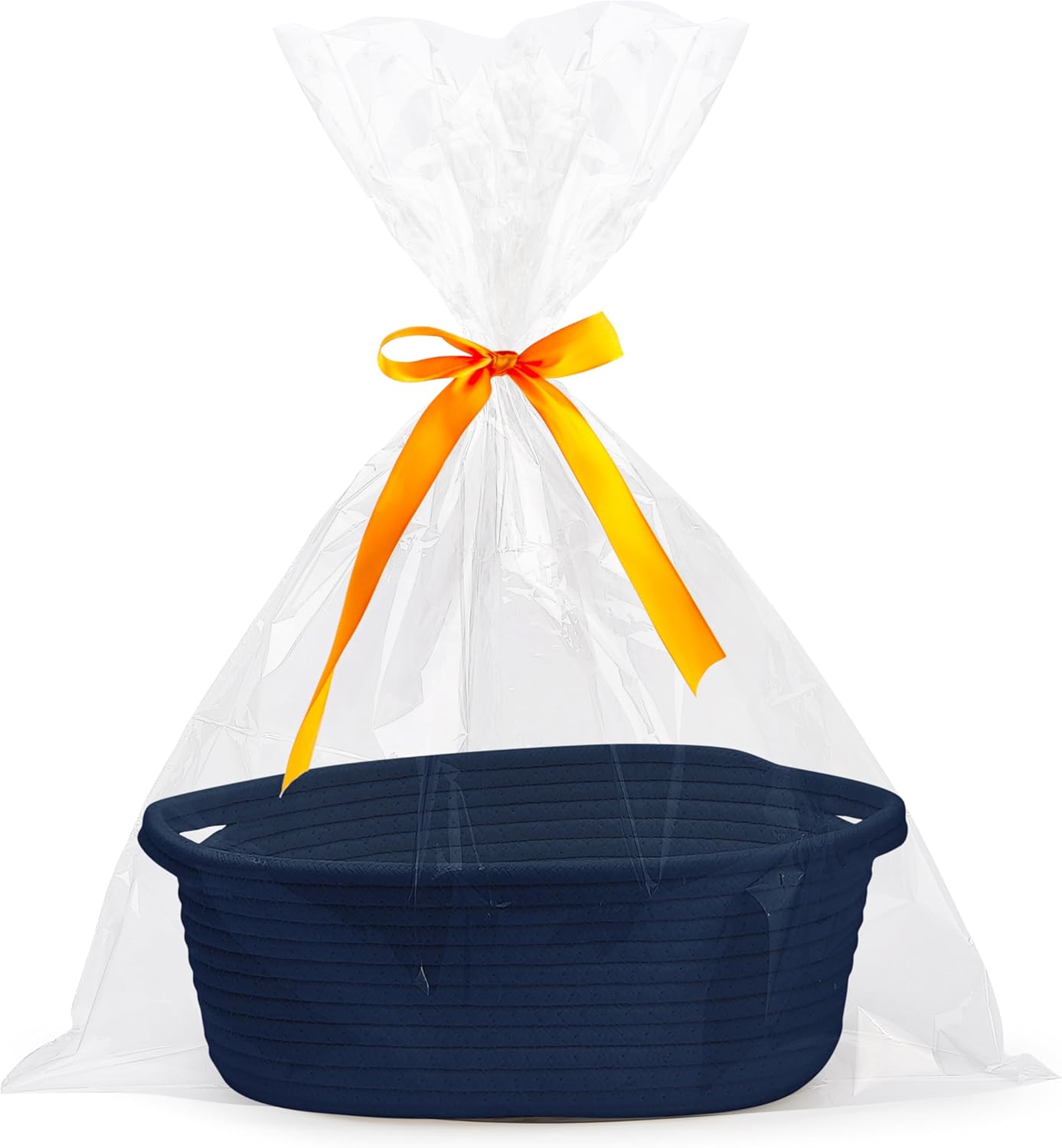 Small Woven Easter Basket with Gift Bags & Ribbons – White Rope Storage Basket with Handles (12" x 8" x 5")