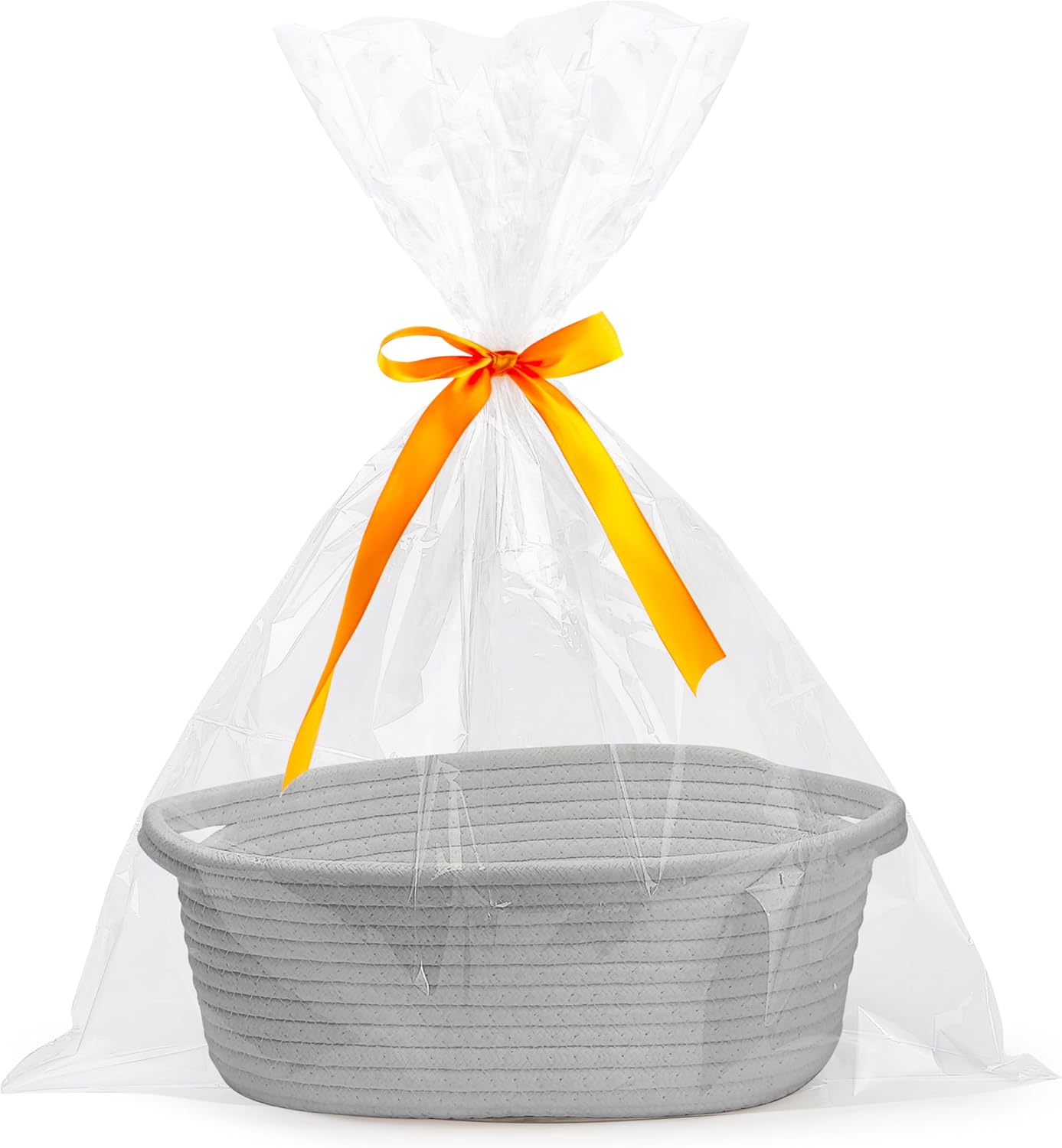 Small Woven Easter Basket with Gift Bags & Ribbons – White Rope Storage Basket with Handles (12" x 8" x 5")