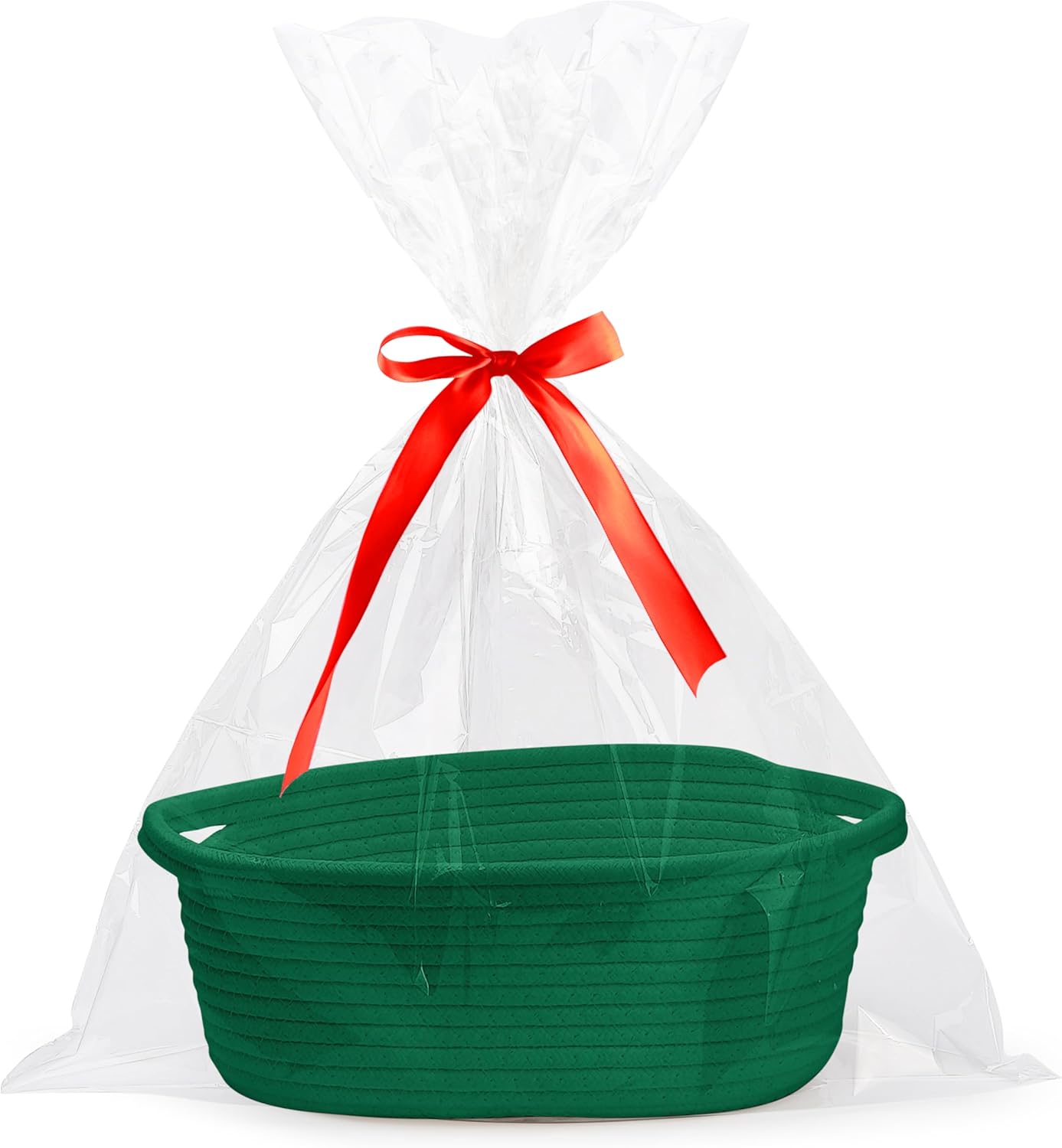 Small Woven Easter Basket with Gift Bags & Ribbons – White Rope Storage Basket with Handles (12" x 8" x 5")