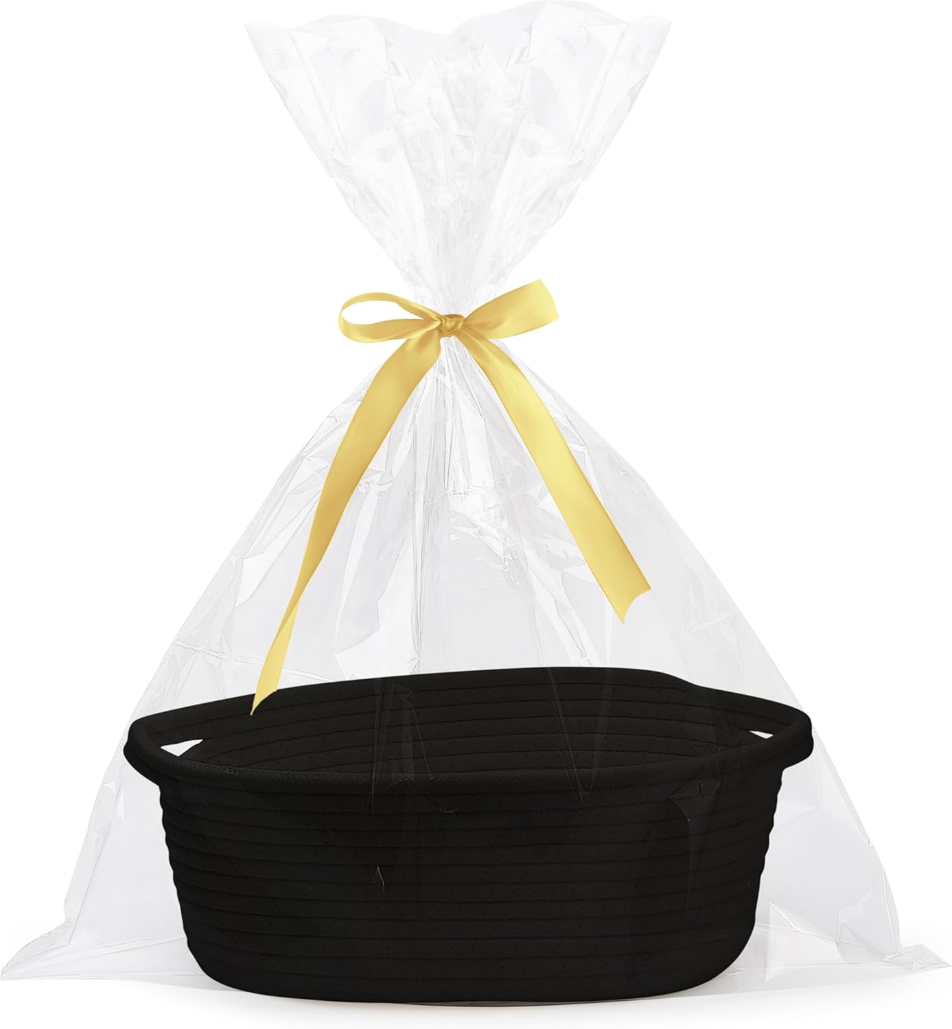 Small Woven Easter Basket with Gift Bags & Ribbons – White Rope Storage Basket with Handles (12" x 8" x 5")
