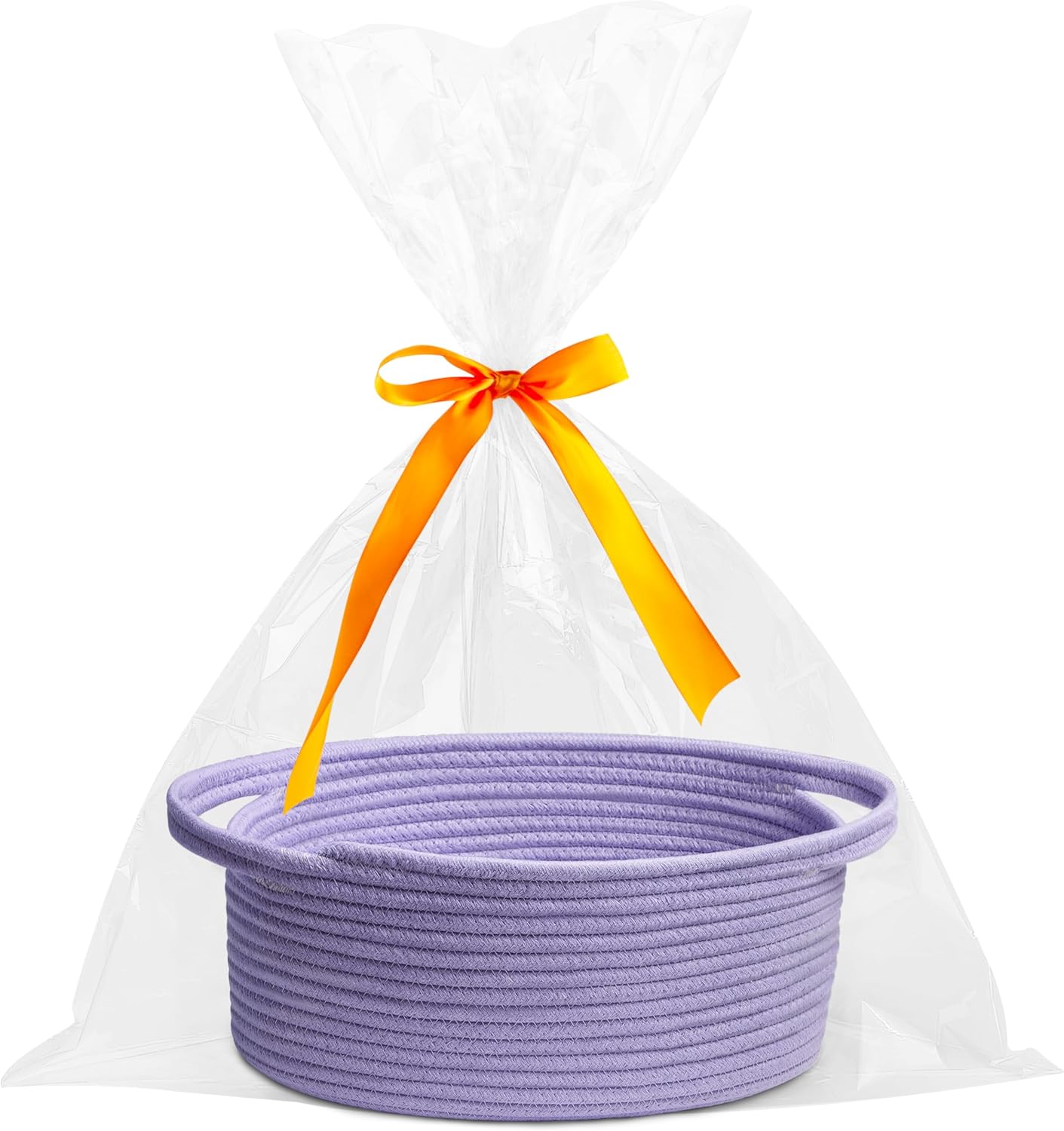 Small Woven Easter Basket with Gift Bags & Ribbons – White Rope Storage Basket with Handles (12" x 8" x 5")