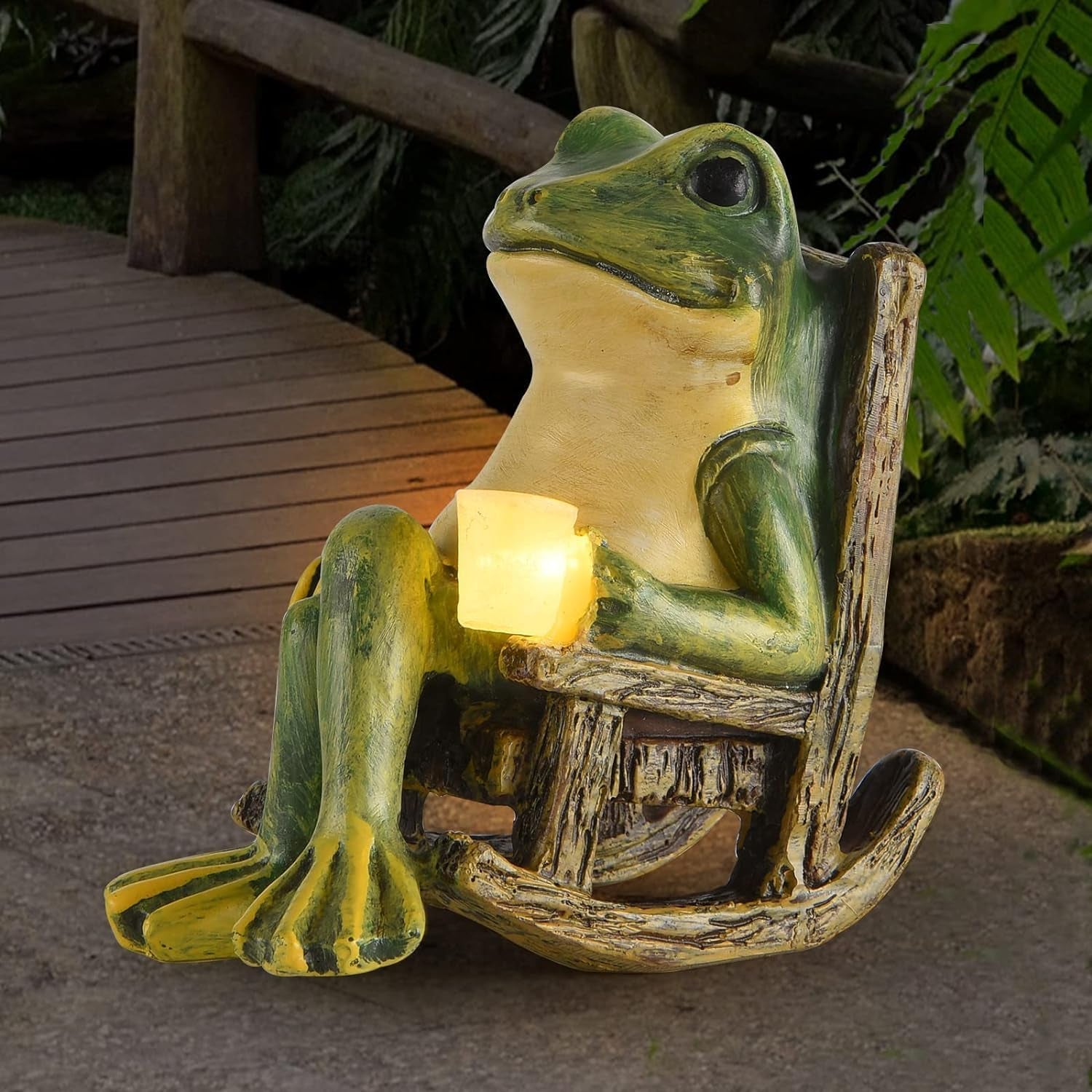 Solar Lighted Frog Garden Statue – Miniature Fairy Garden Decor, Outdoor Patio & Lawn Ornament, Unique Easter & Housewarming Gift