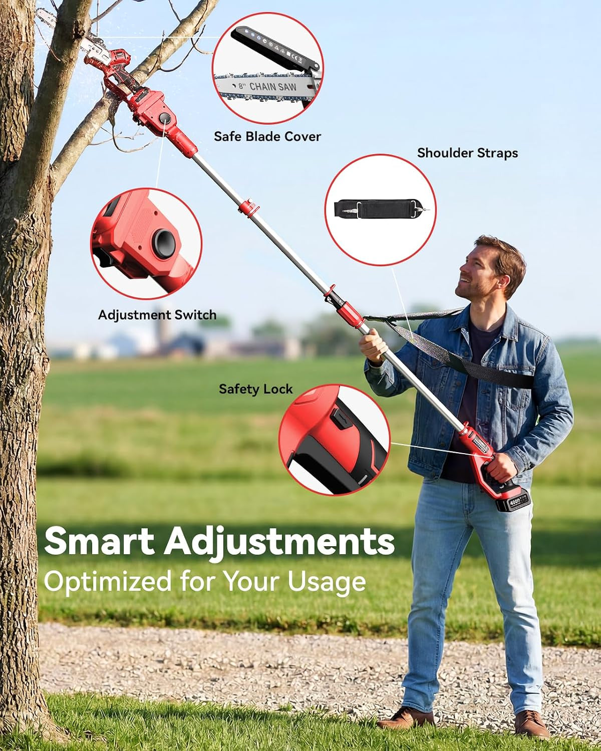 2-in-1 Cordless Pole Saw & Mini Chainsaw – 8-Inch Brushless Electric Chainsaw with Telescopic Pole
