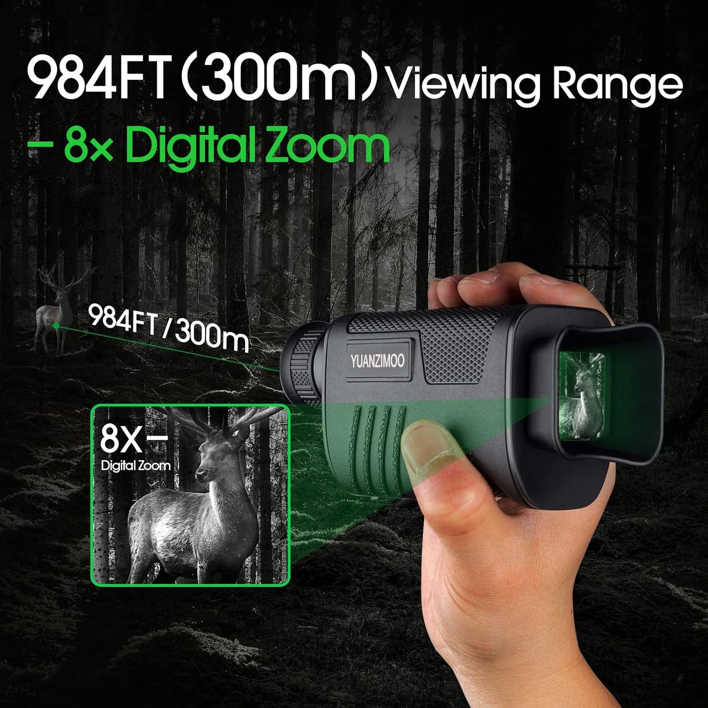 Digital Night Vision Monocular – Infrared Monocular Telescope with 8X Zoom, Rechargeable 2000mAh Battery, Tripod, 32GB SD Card & Card Reader for Hunting, Camping and Night Observation