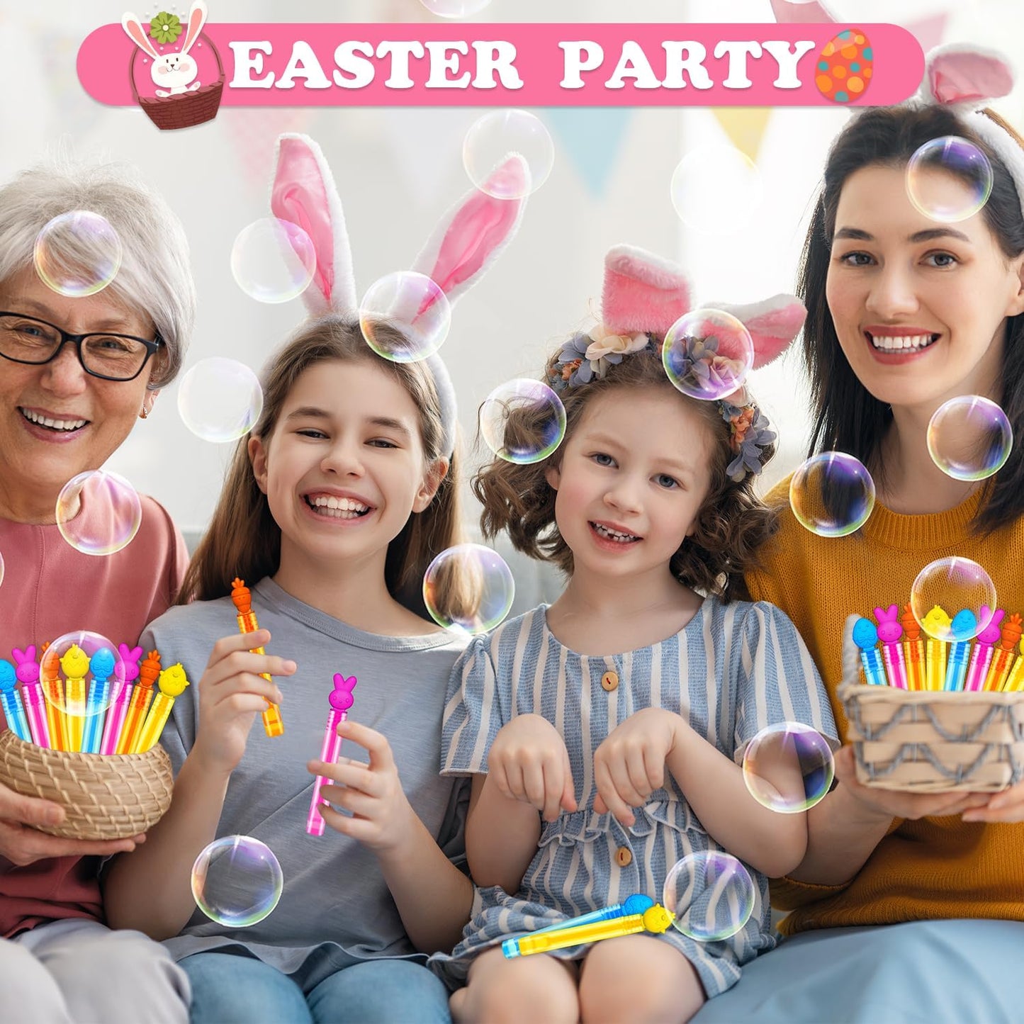 Easter Mini Bubble Wands for Kids – Bulk Party Favors for Toddlers, Non Candy Easter Basket Stuffers, Classroom Prizes, Goodie Bag & Pinata Fillers for Boys and Girls