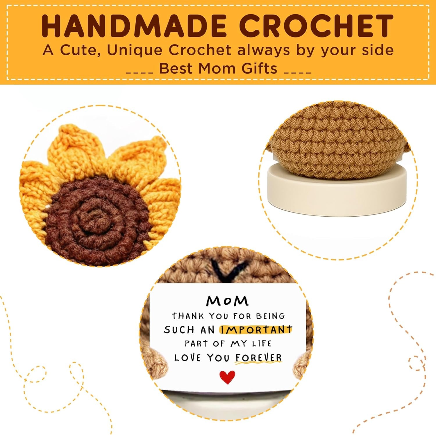 Handmade Crochet Sunflower for Mom – Mother’s Day & Birthday Gifts for Moms from Daughter or Son | Positive Inspirational Plush Flower Keepsake