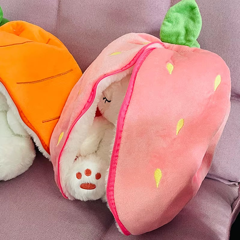 Cute Musical Bunny Plush – Transforming Strawberry & Carrot Rabbit with Night Light (30cm)