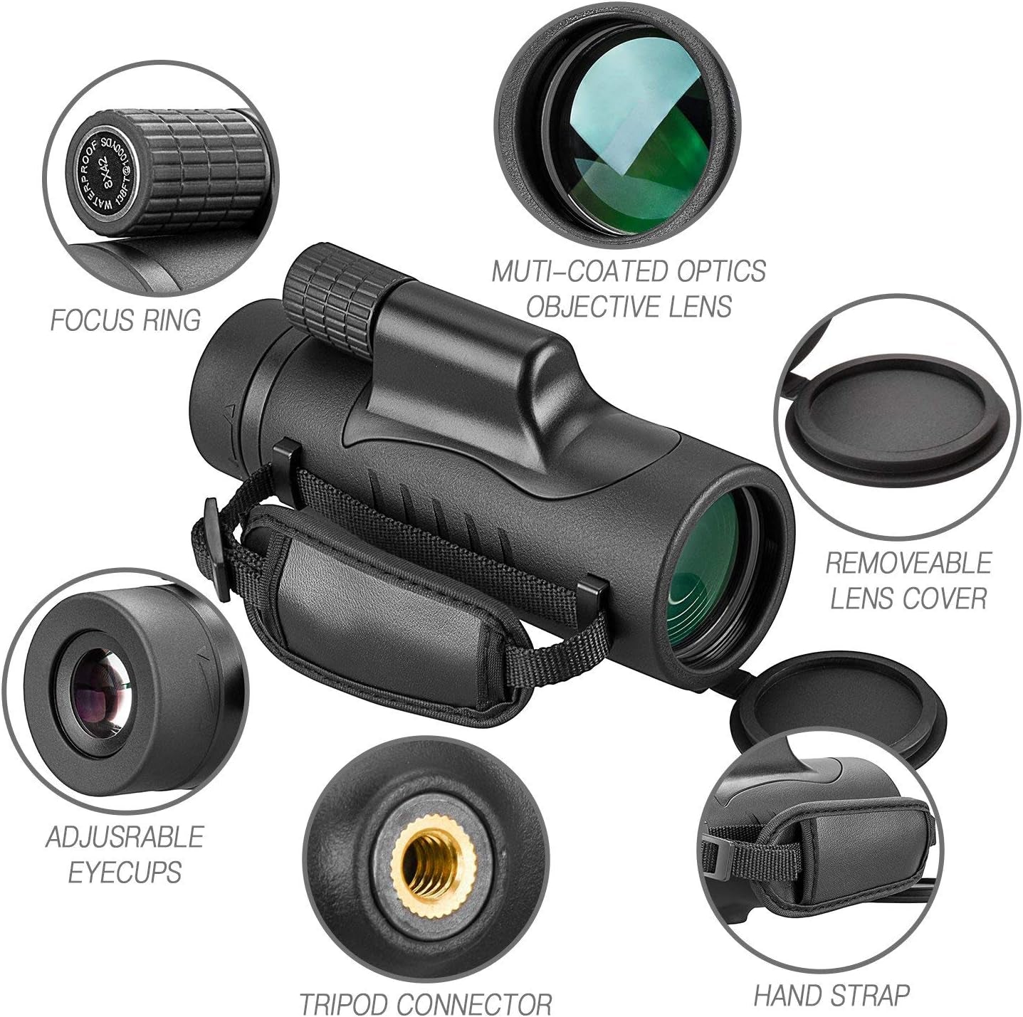 High Power 8x42 Monocular Telescope – Compact Waterproof, Fog proof & Shockproof Monocular Scope with Hand Strap for Bird Watching, Hunting, Camping, Hiking & Travel